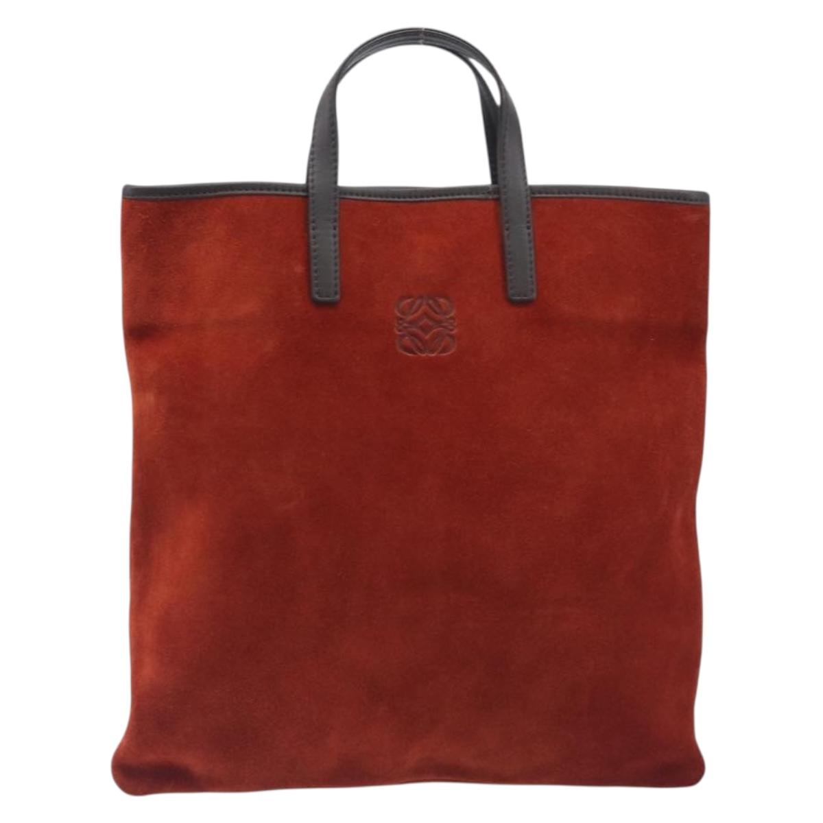 LOEWE Tote Bag Suede Orange Gold Auth 205039A