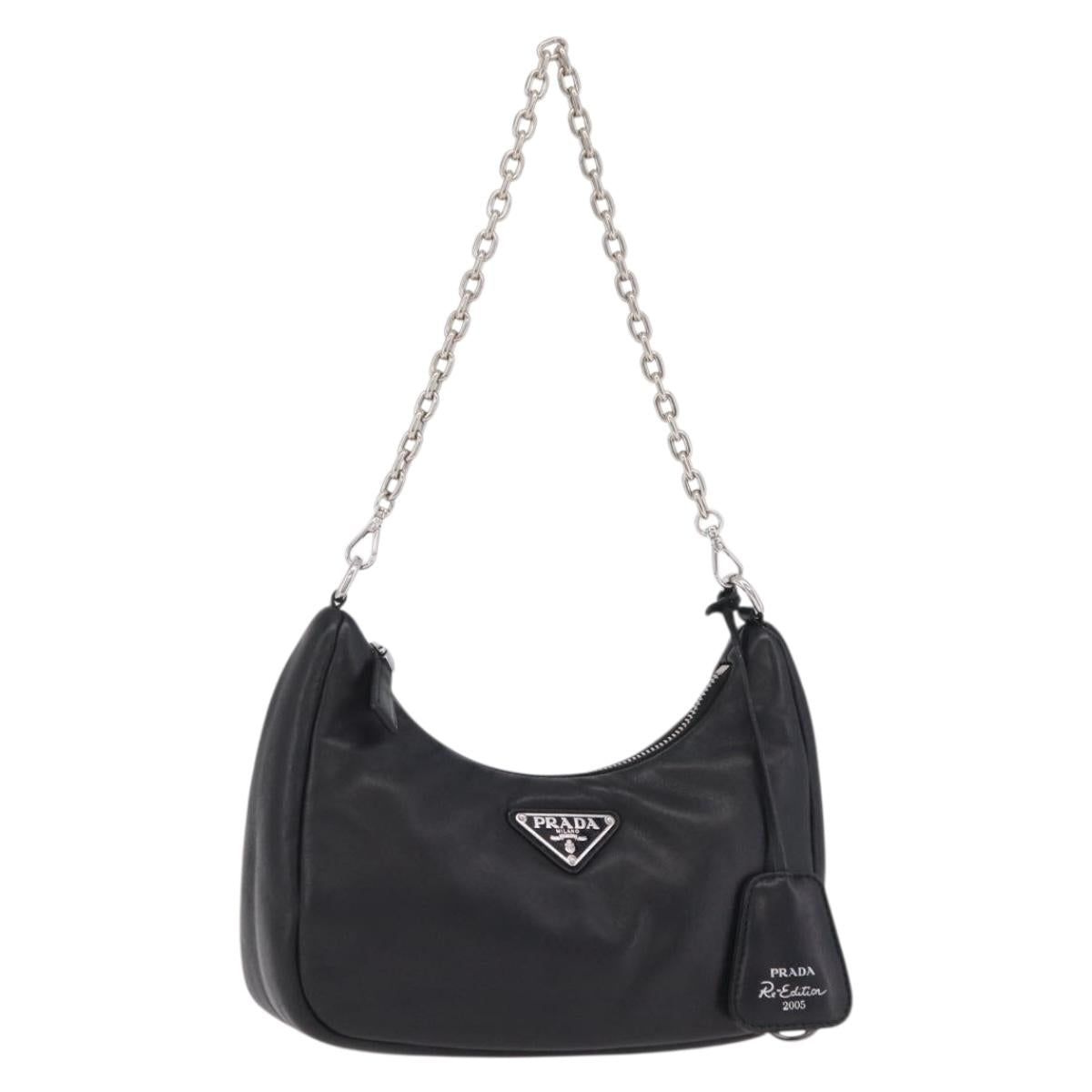 PRADA Shoulder Bag Leather Black Silver 1BH204 Auth 205041V