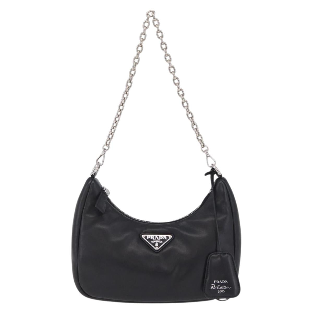 PRADA Shoulder Bag Leather Black Silver 1BH204 Auth 205041V