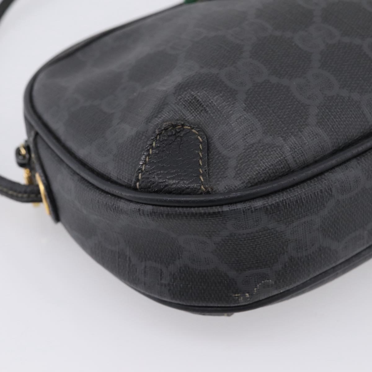 GUCCI GG Supreme Web Sherry Line Bag PVC Black Gold 156 02 066 Auth 205045