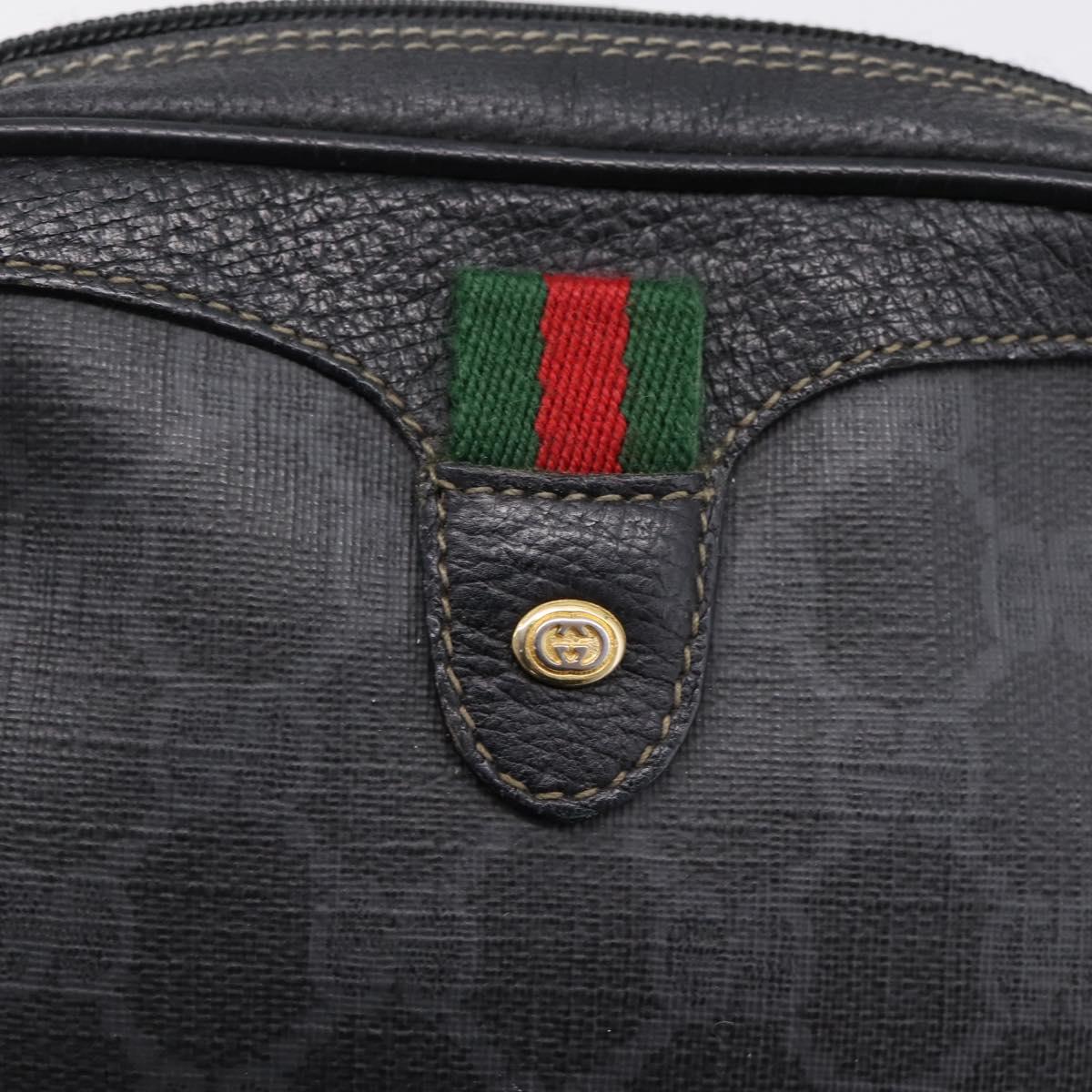 GUCCI GG Supreme Web Sherry Line Bag PVC Black Gold 156 02 066 Auth 205045