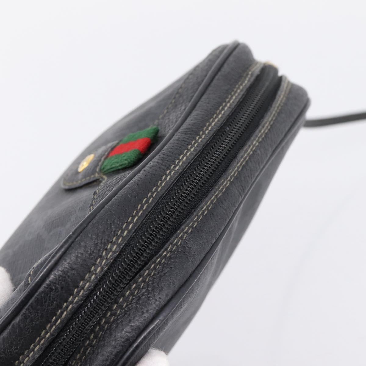 GUCCI GG Supreme Web Sherry Line Bag PVC Black Gold 156 02 066 Auth 205045