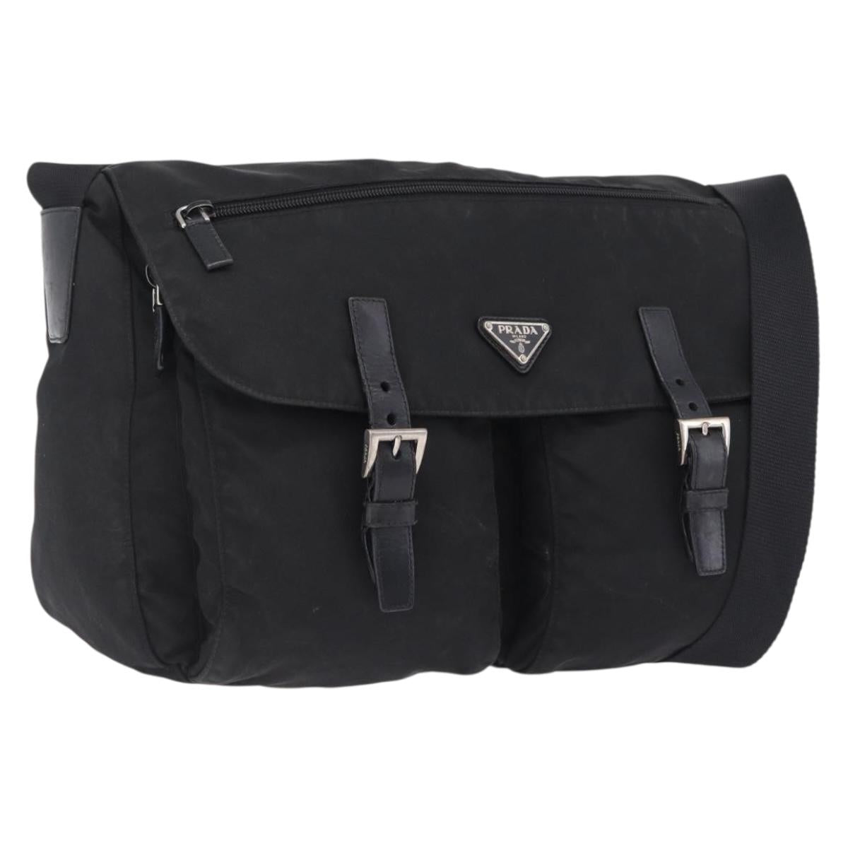 PRADA Shoulder Bag Nylon Black Silver Auth 205048
