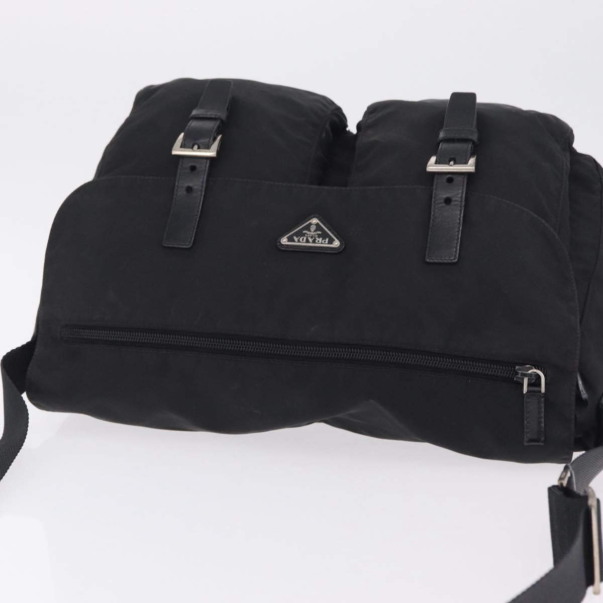 PRADA Shoulder Bag Nylon Black Silver Auth 205048