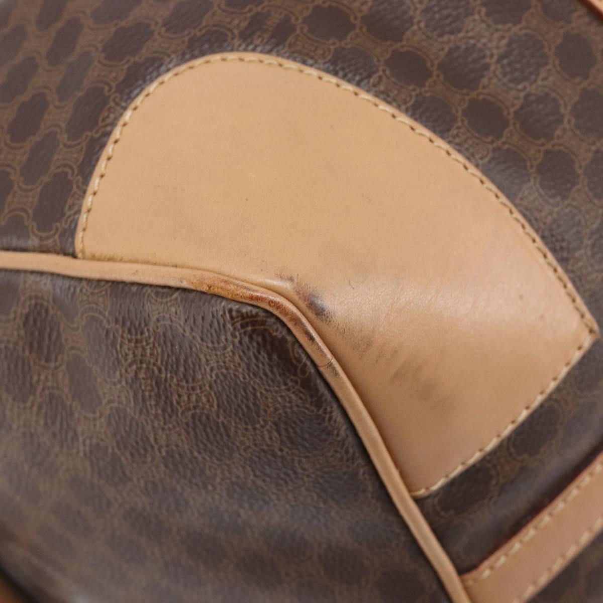 CELINE Macadam Canvas Boston Bag PVC Leather Brown Gold Auth 205050V