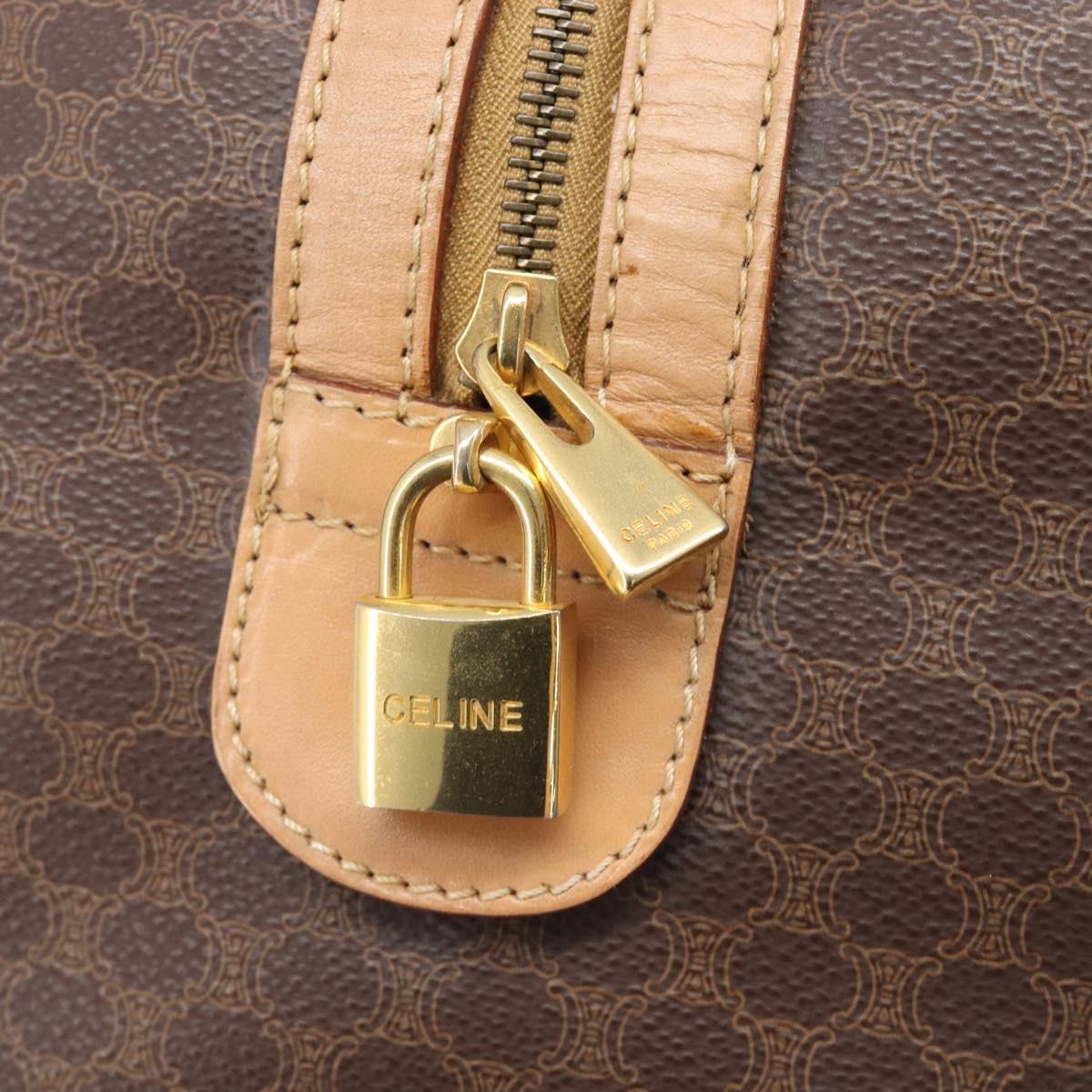 CELINE Macadam Canvas Boston Bag PVC Leather Brown Gold Auth 205050V