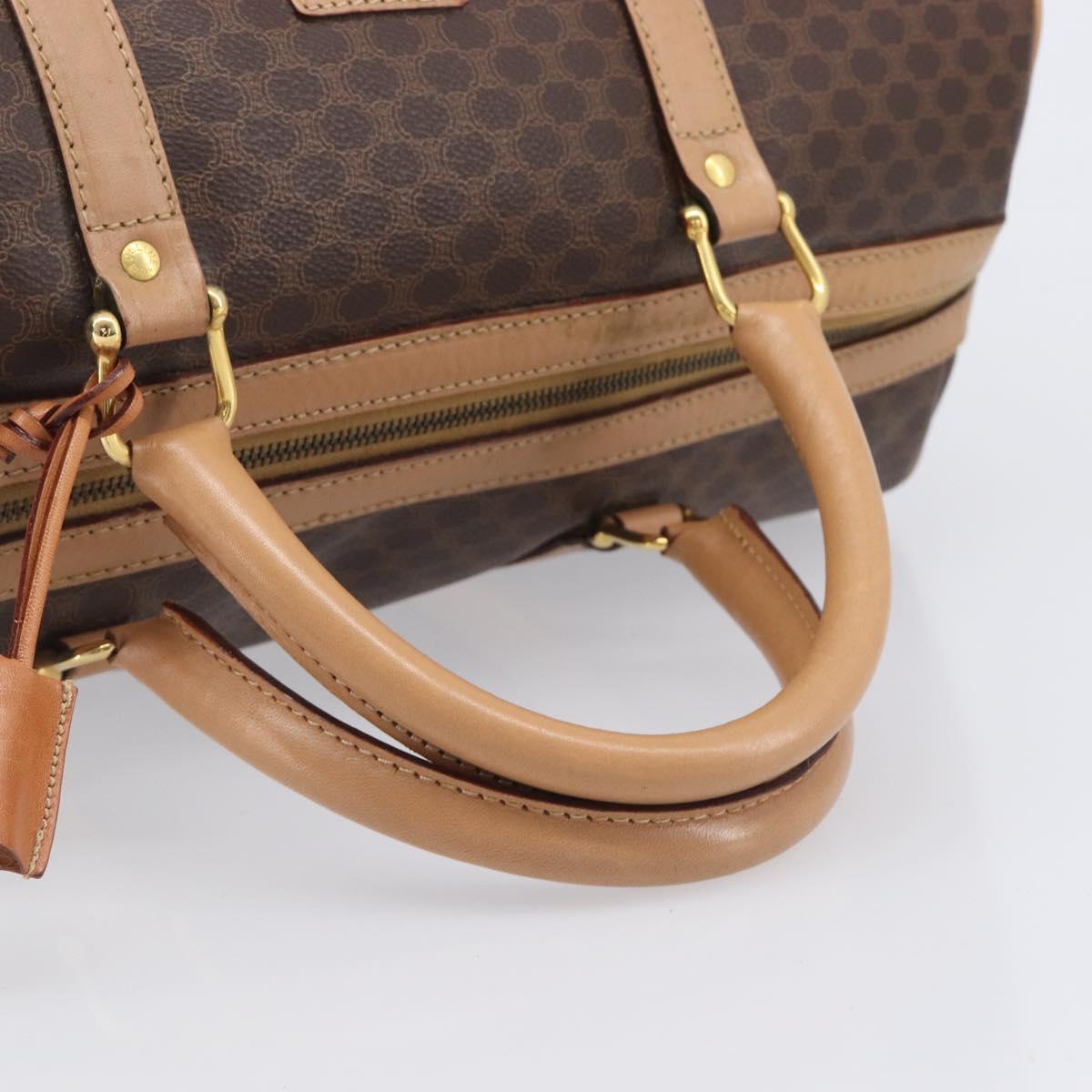 CELINE Macadam Canvas Boston Bag PVC Leather Brown Gold Auth 205050V