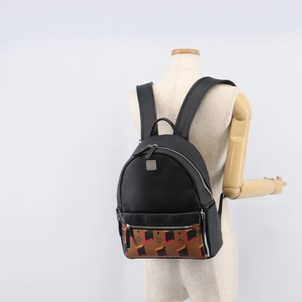 MCM Vicetos Logogram Backpack PVC Black Silver Auth 205055
