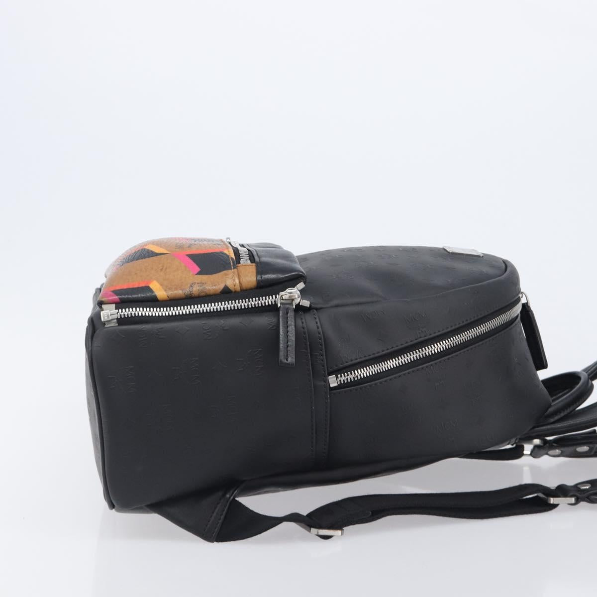 MCM Vicetos Logogram Backpack PVC Black Silver Auth 205055