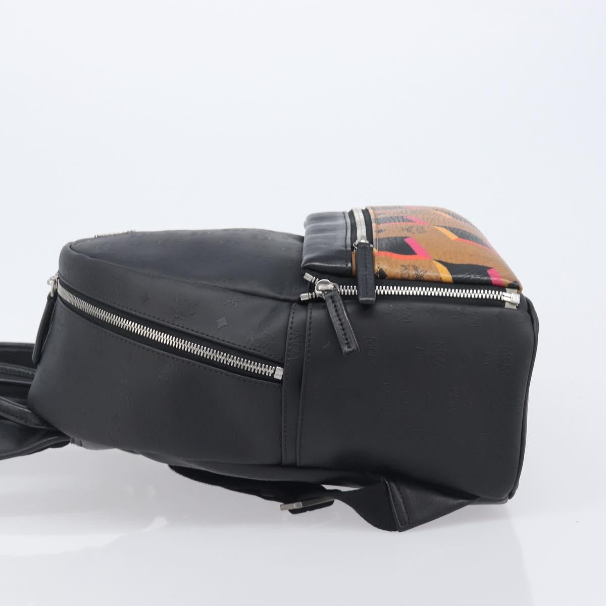 MCM Vicetos Logogram Backpack PVC Black Silver Auth 205055