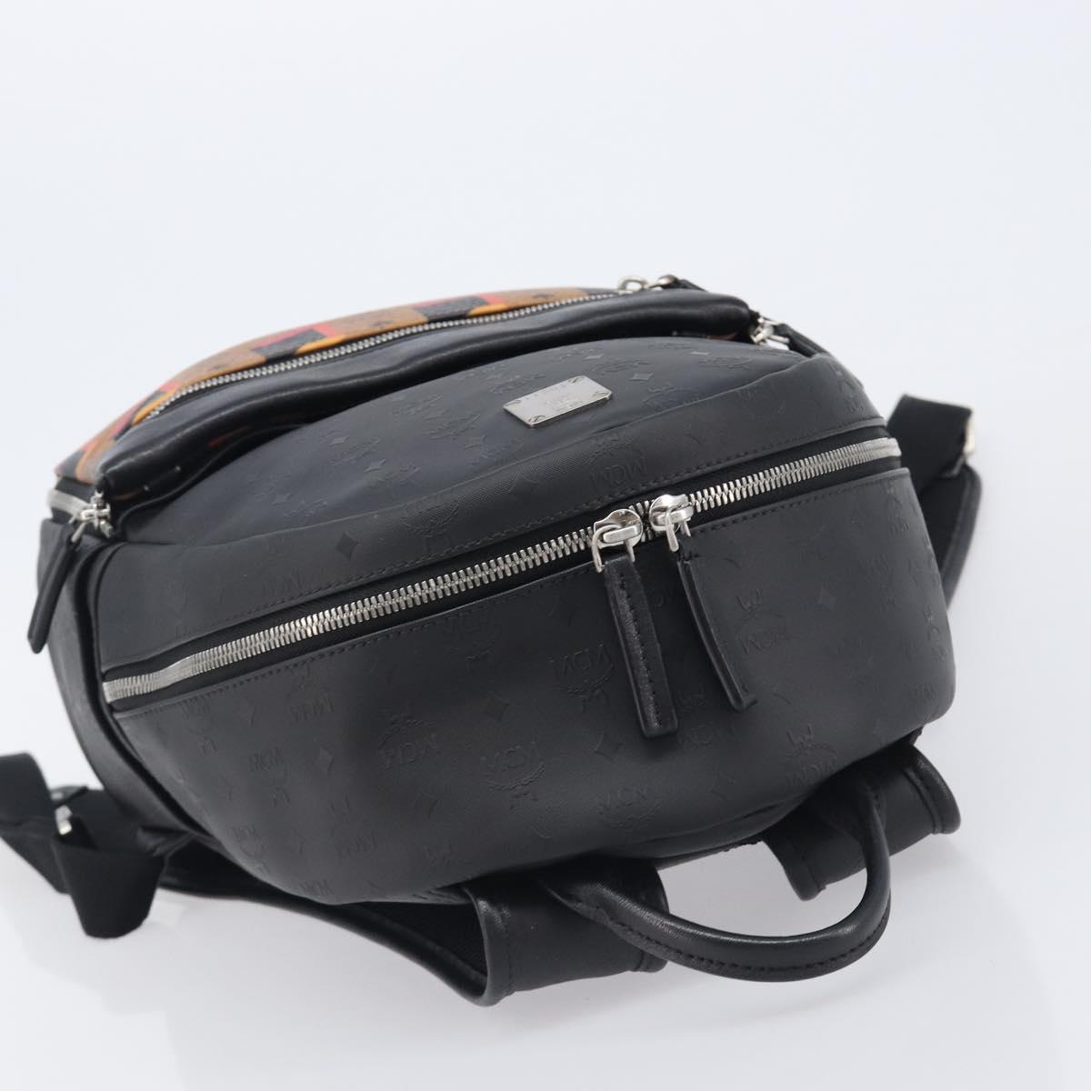 MCM Vicetos Logogram Backpack PVC Black Silver Auth 205055