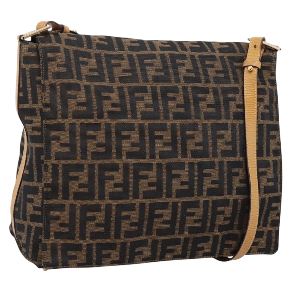FENDI Zucca Canvas Shoulder Bag Brown Black Auth 205062