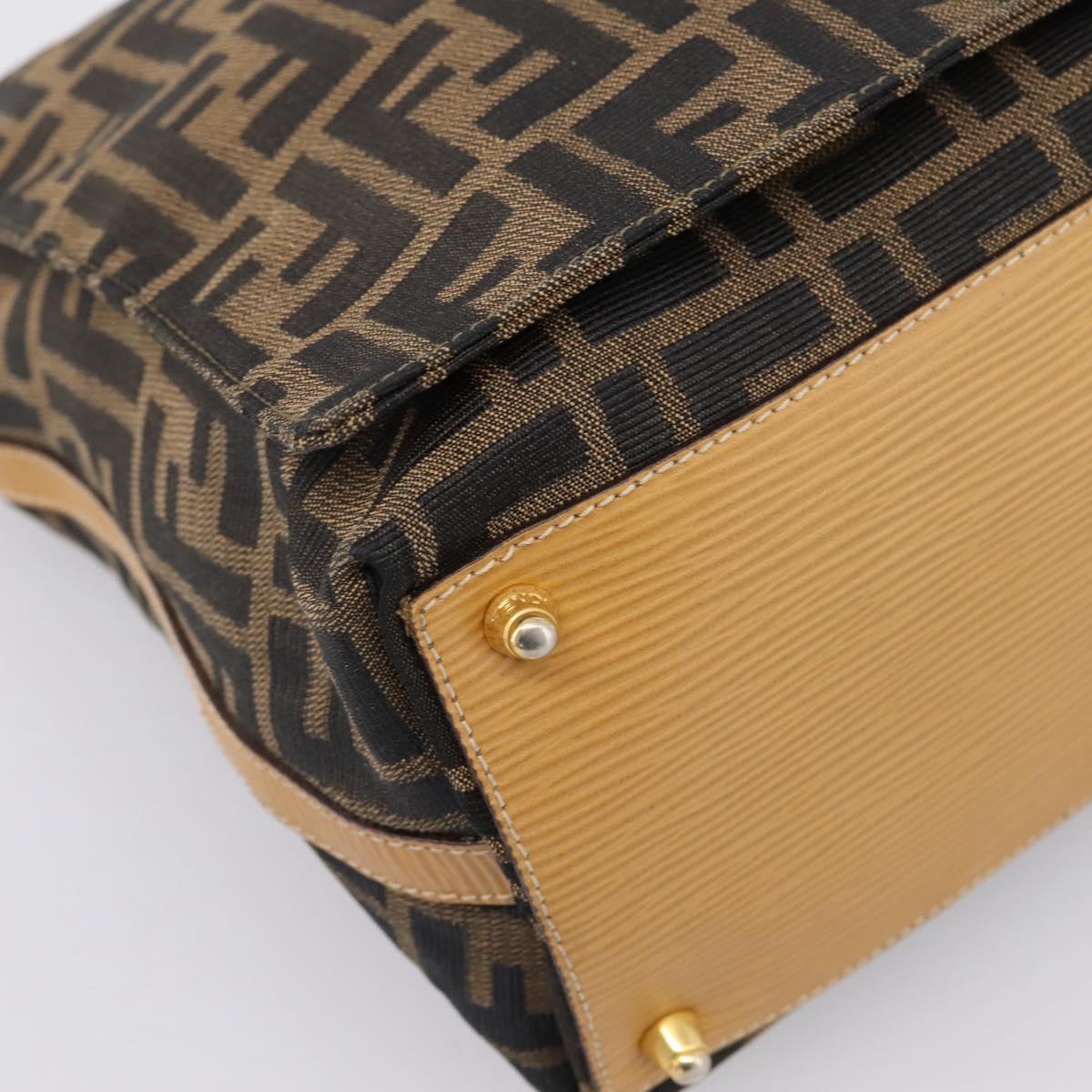 FENDI Zucca Canvas Shoulder Bag Brown Black Auth 205062