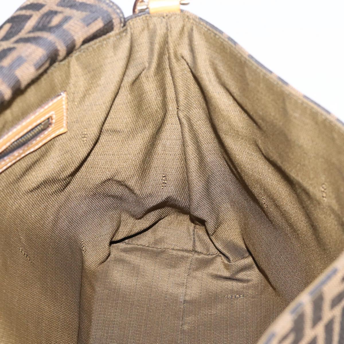 FENDI Zucca Canvas Shoulder Bag Brown Black Auth 205062