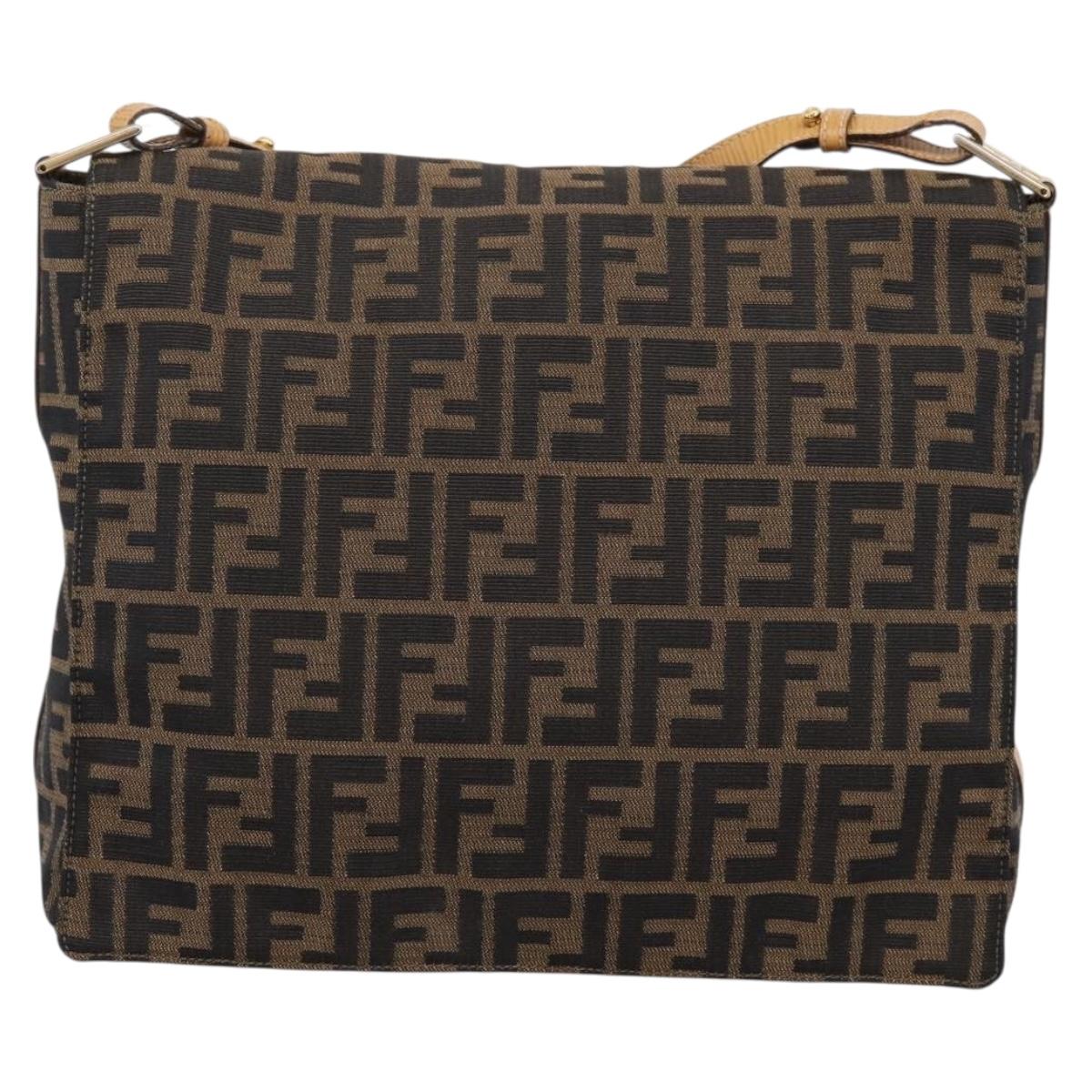 FENDI Zucca Canvas Shoulder Bag Brown Black Auth 205062