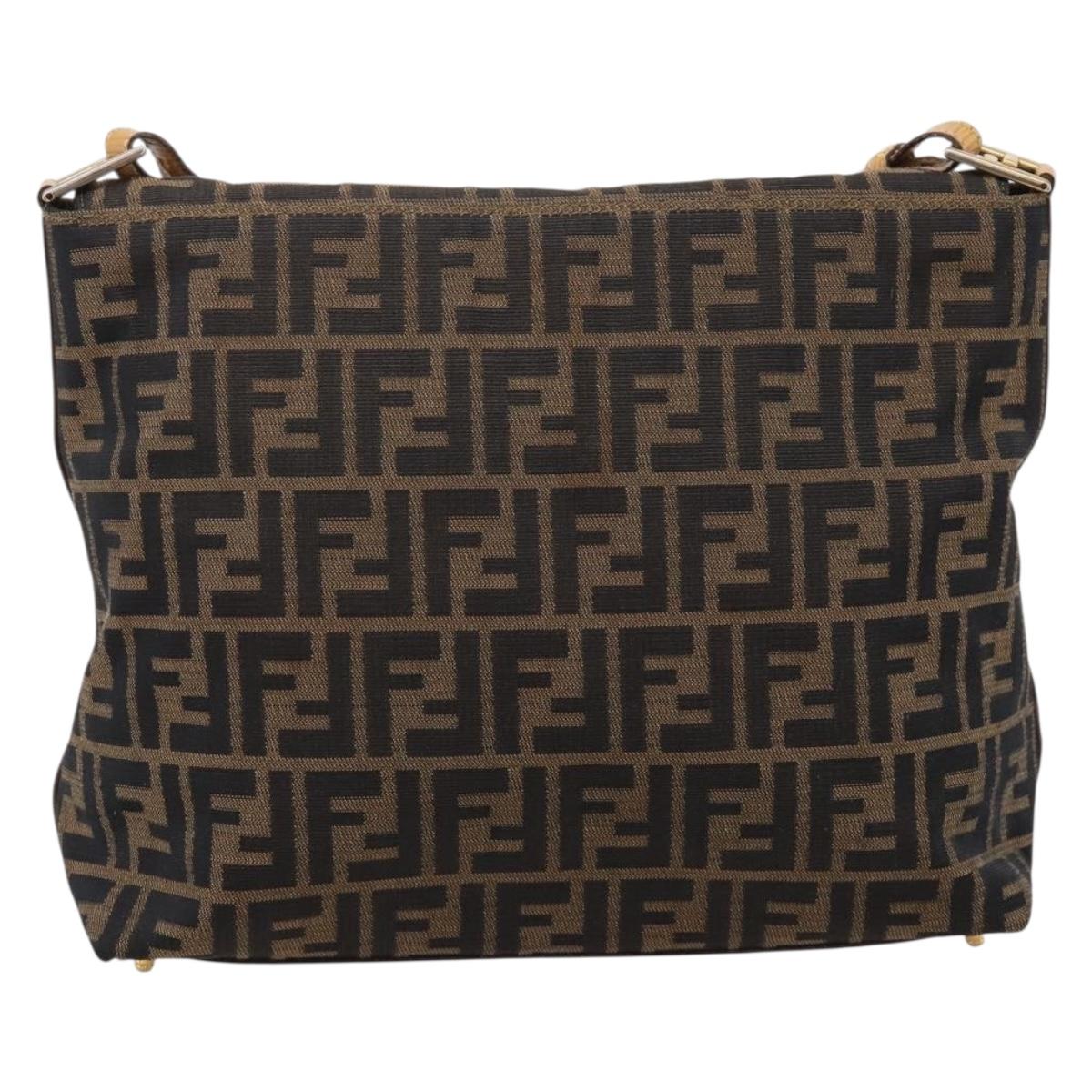 FENDI Zucca Canvas Shoulder Bag Brown Black Auth 205062