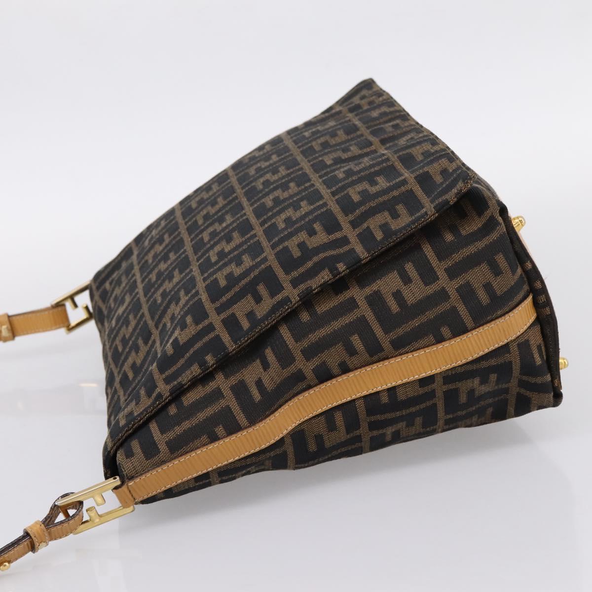 FENDI Zucca Canvas Shoulder Bag Brown Black Auth 205062