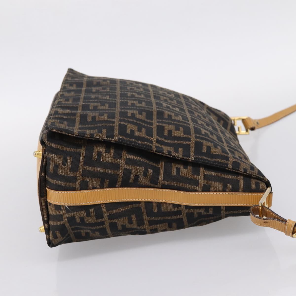 FENDI Zucca Canvas Shoulder Bag Brown Black Auth 205062