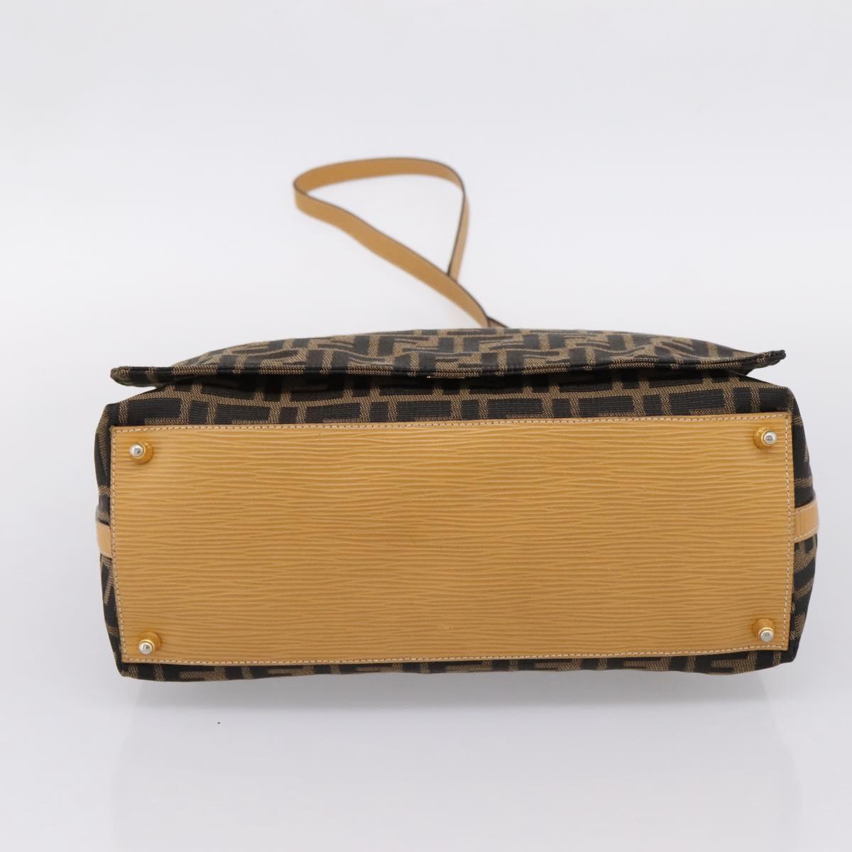 FENDI Zucca Canvas Shoulder Bag Brown Black Auth 205062