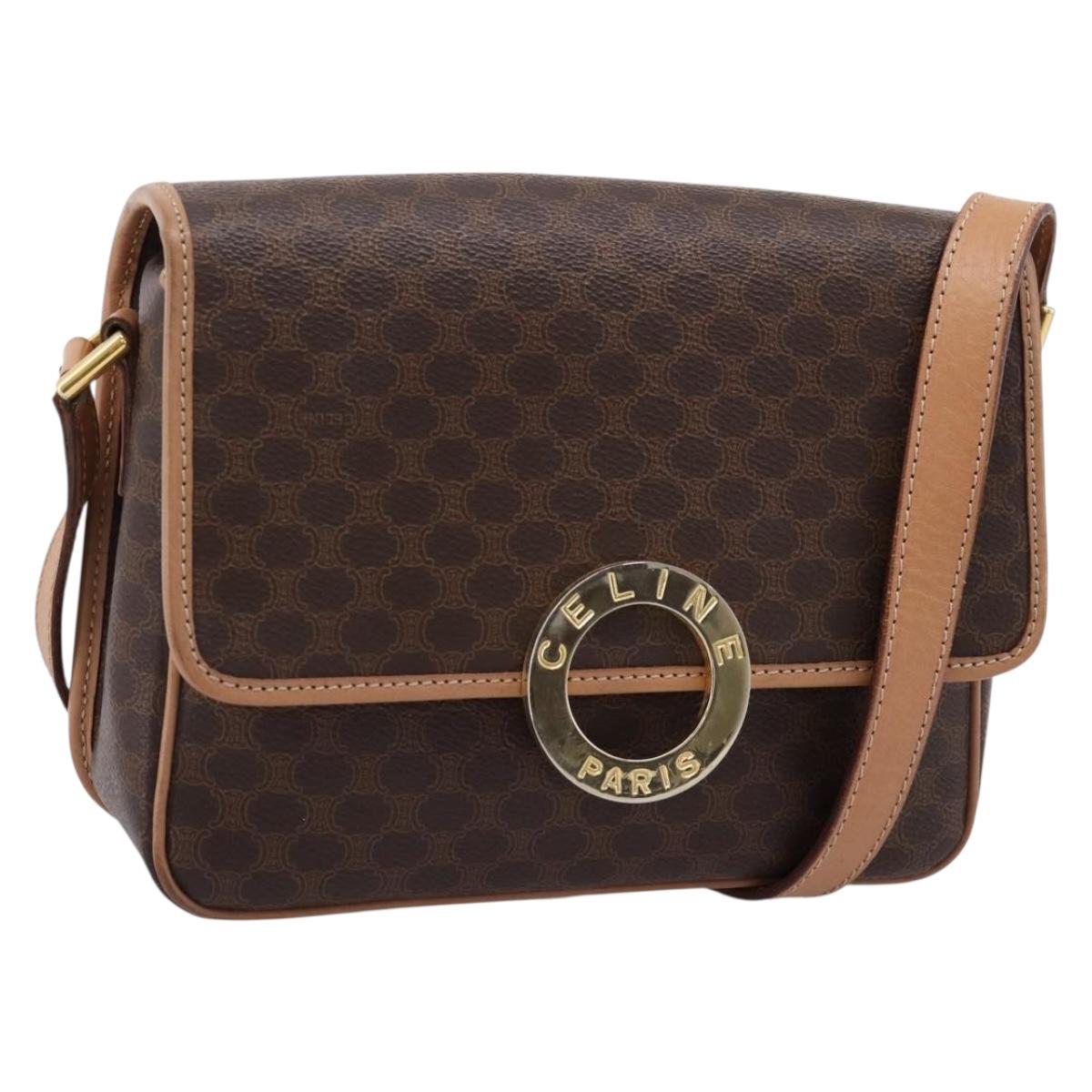 CELINE Macadam Canvas Shoulder Bag PVC Leather Brown Gold Auth 205063V
