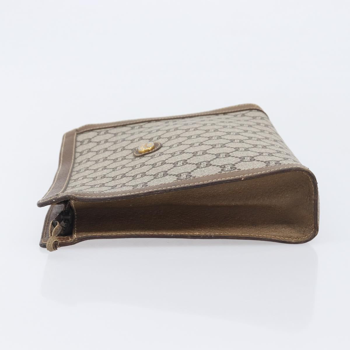 GUCCI GG Plus Supreme Clutch Bag PVC Beige Gold Auth 205064