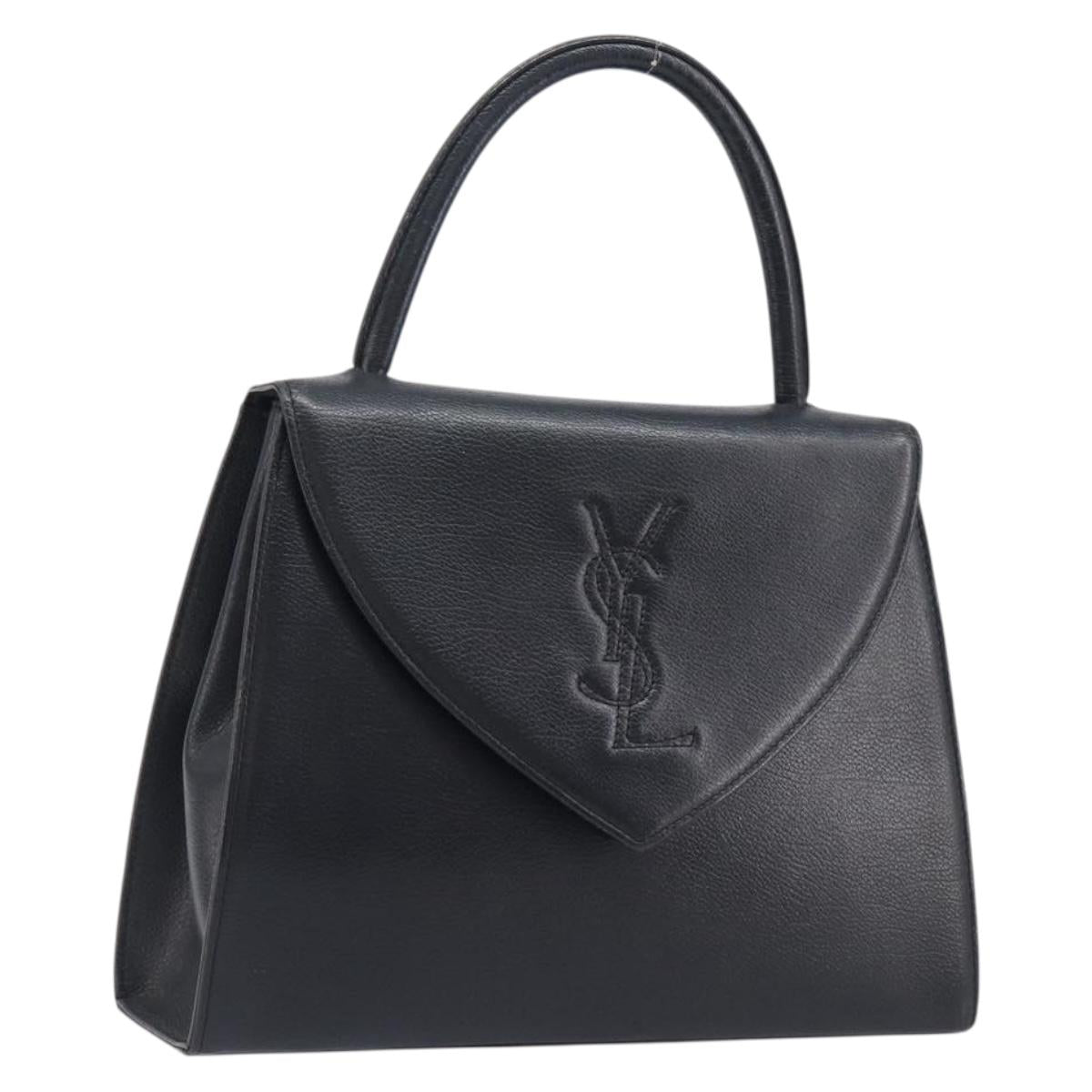 Saint Laurent Hand Bag Leather Black Gold Auth 205065A
