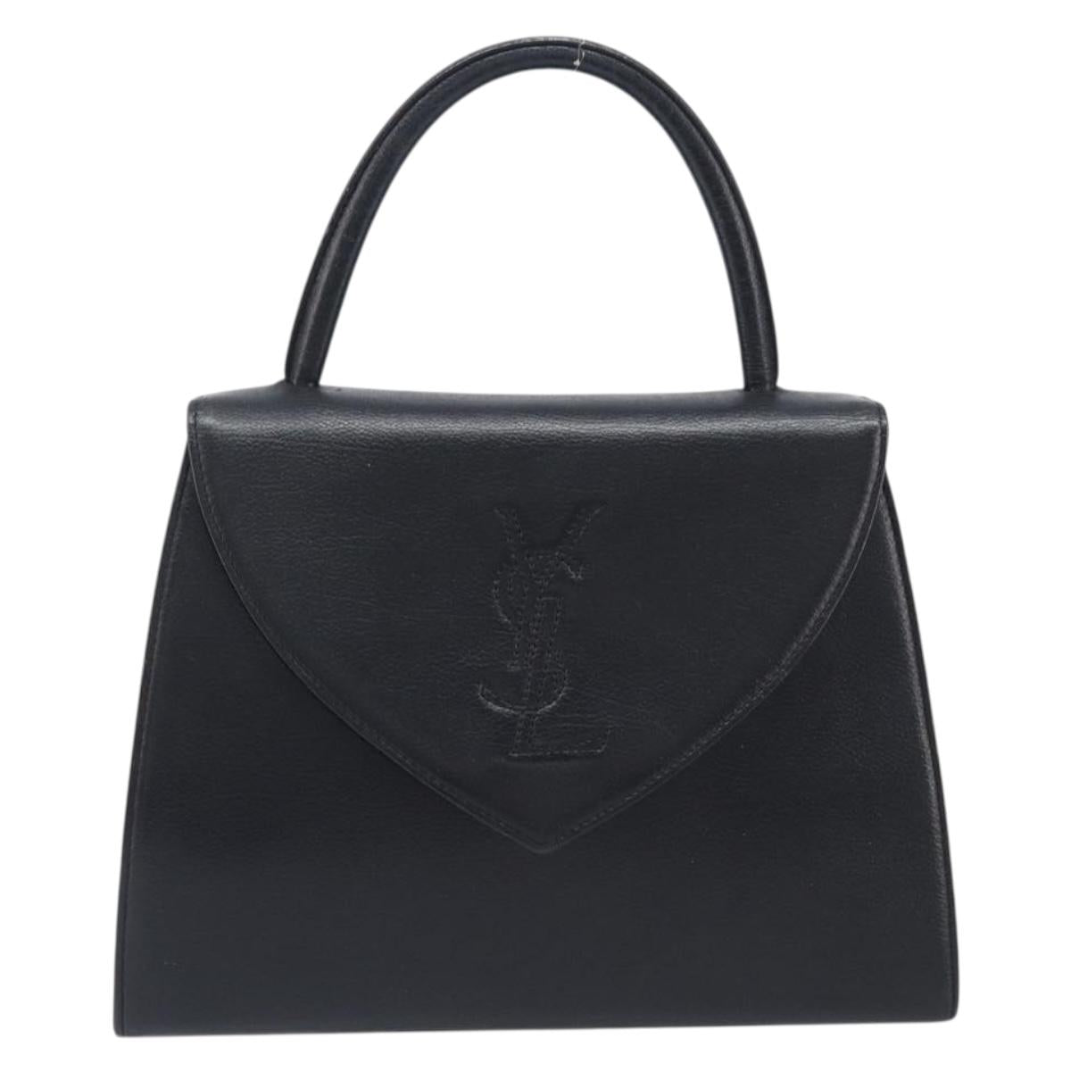 Saint Laurent Hand Bag Leather Black Gold Auth 205065A