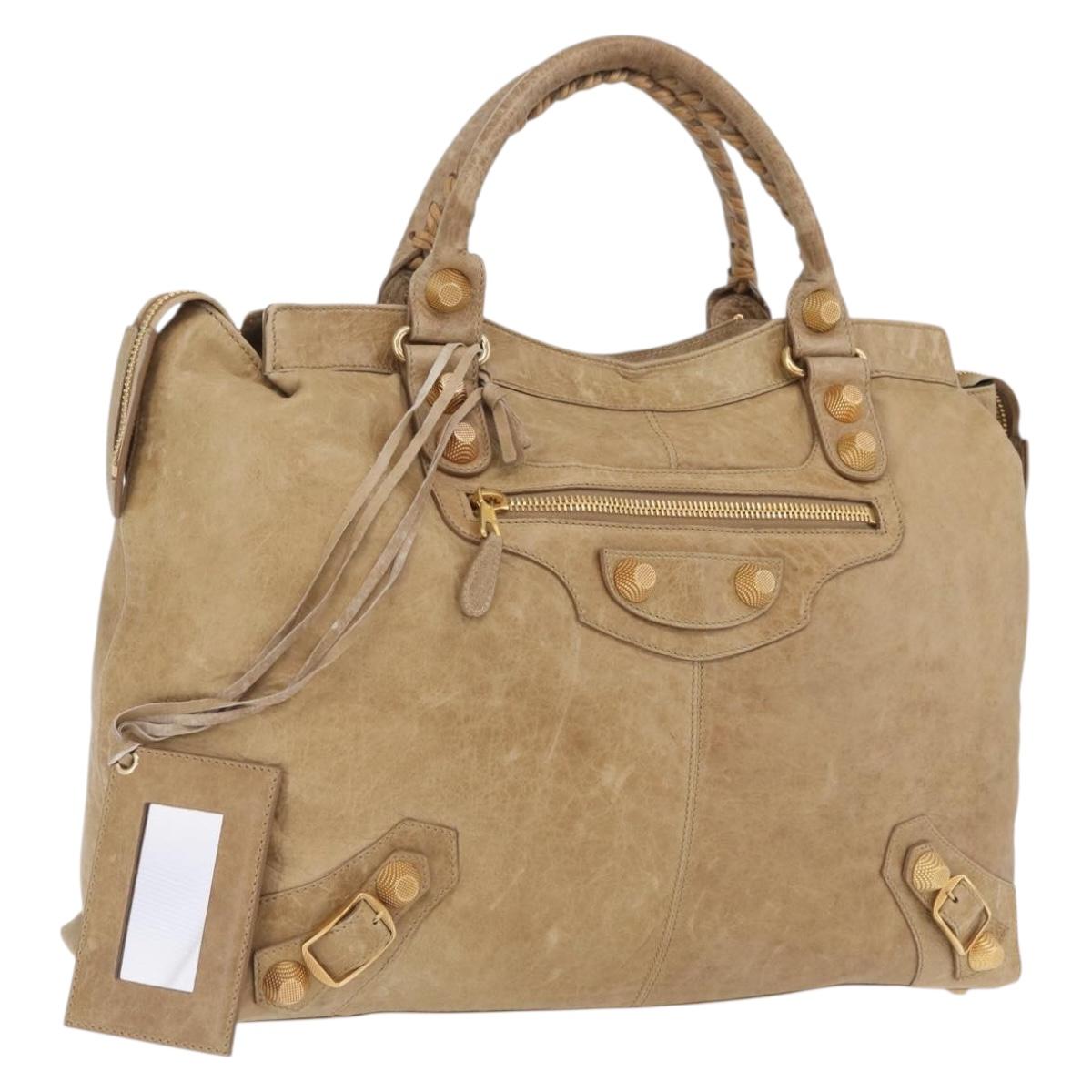 Balenciaga Giant Vero Hand Bag Leather Beige Gold 263244 Auth 205068V