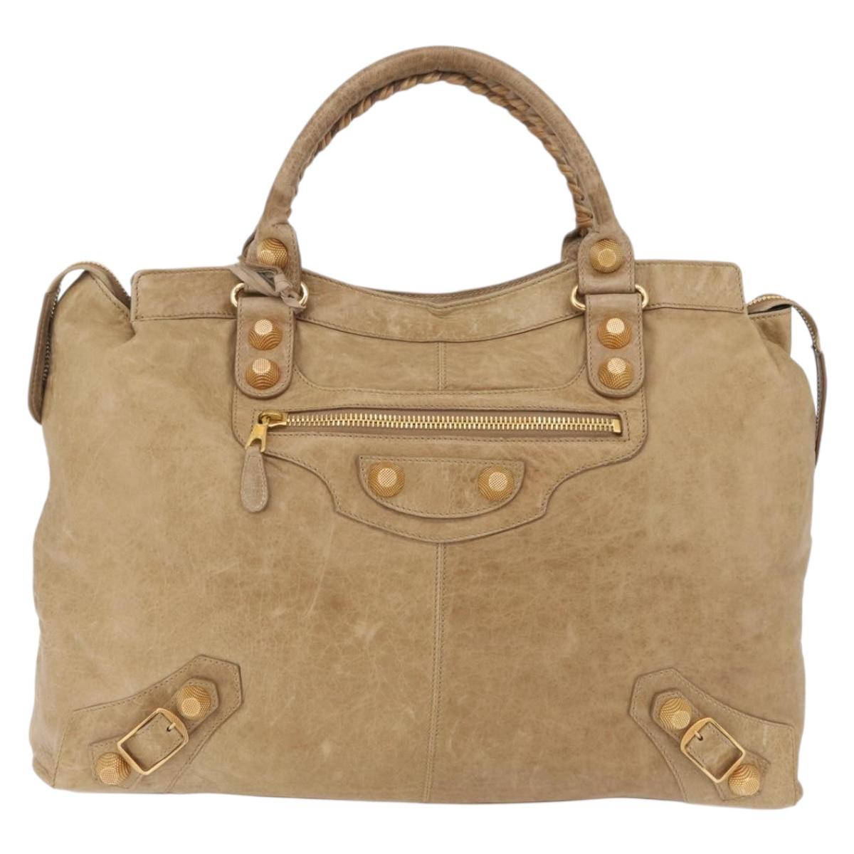 Balenciaga Giant Vero Hand Bag Leather Beige Gold 263244 Auth 205068V
