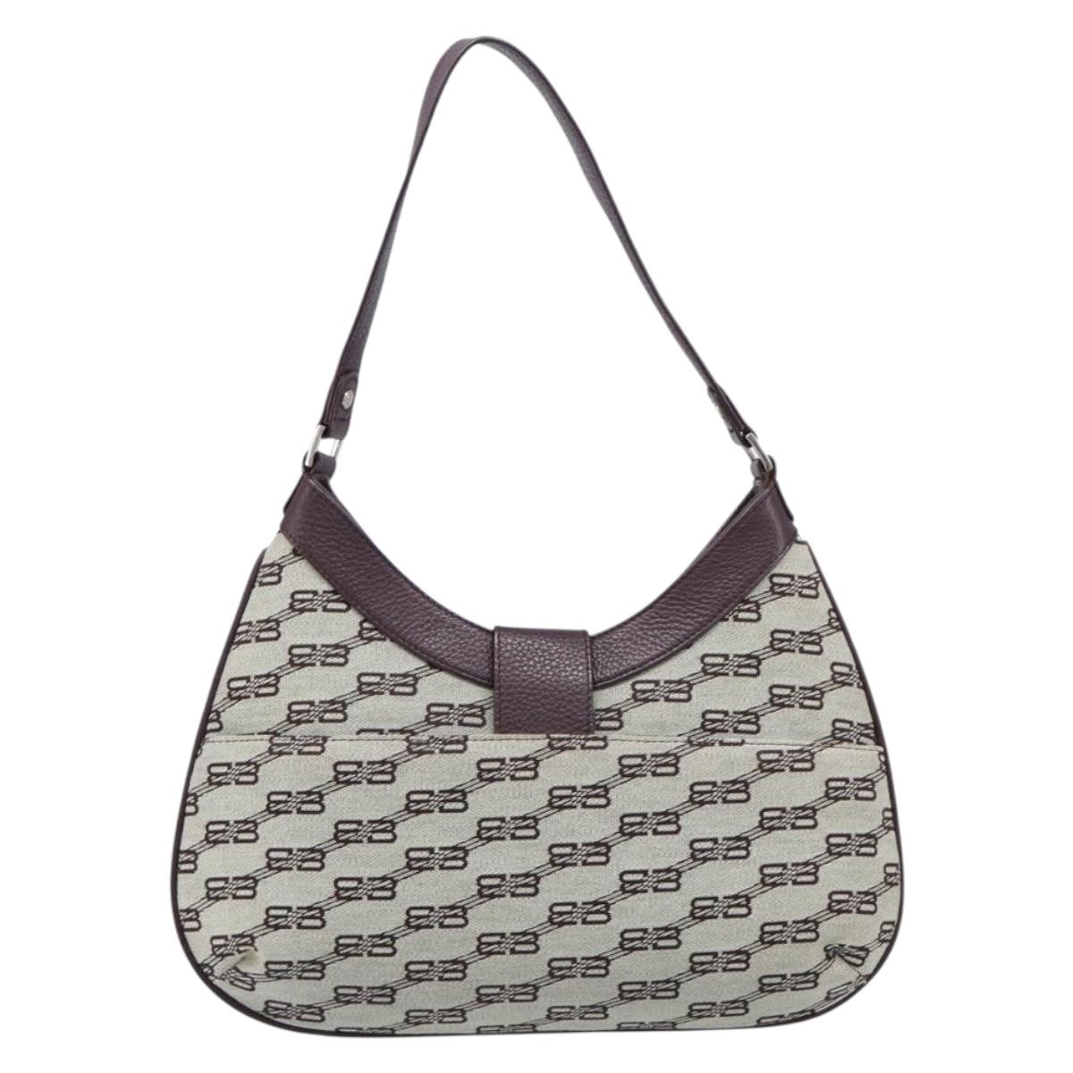 BALENCIAGA Shoulder Bag Canvas Beige Silver Auth 205074A