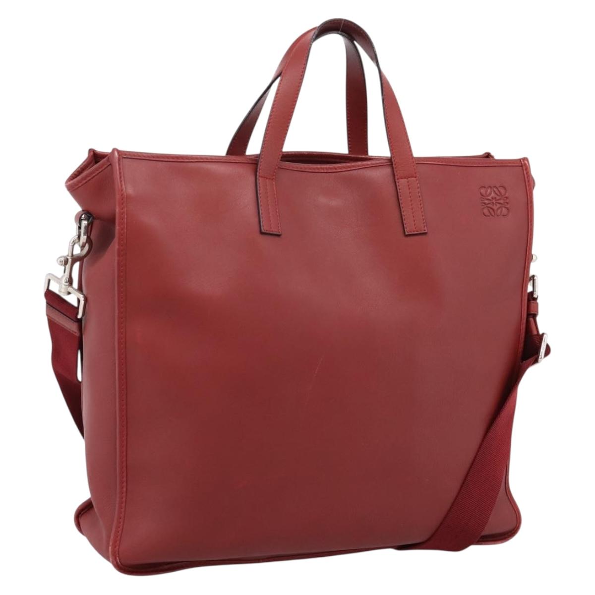 LOEWE Hand Bag Leather 2way Red Silver Auth 205076