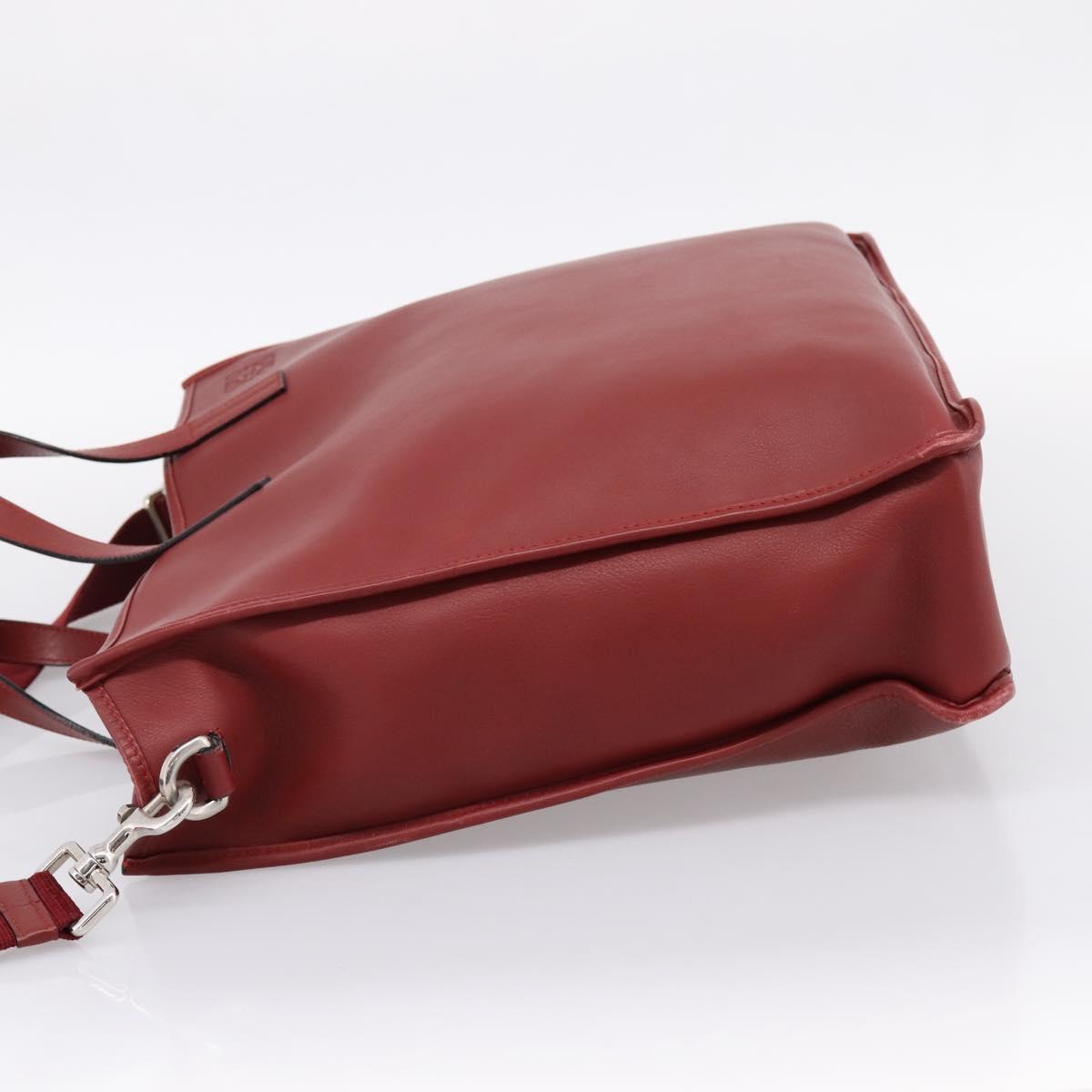 LOEWE Hand Bag Leather 2way Red Silver Auth 205076
