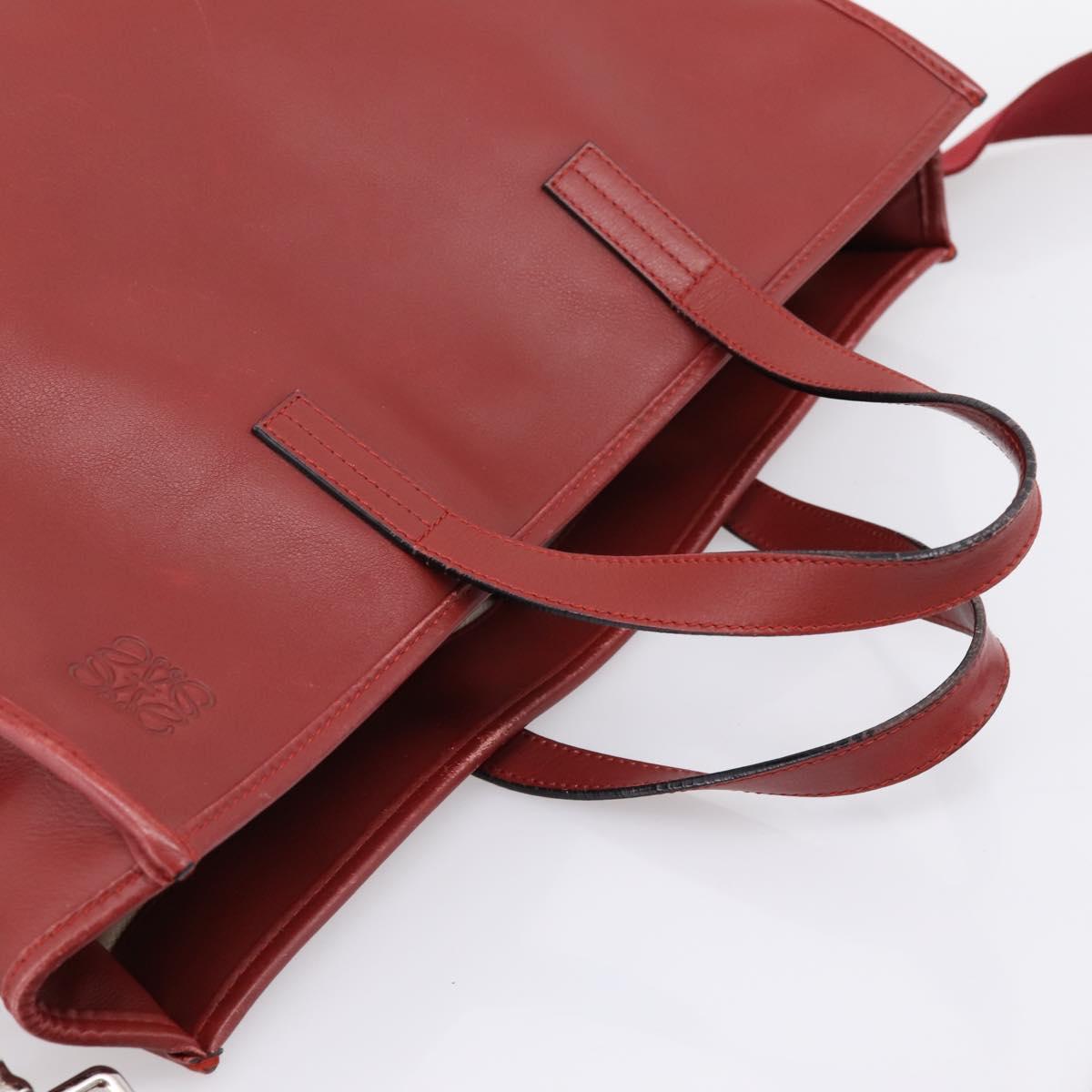 LOEWE Hand Bag Leather 2way Red Silver Auth 205076