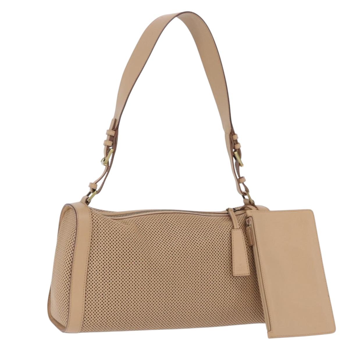 GUCCI Shoulder Bag Leather Beige Gold 92706 Auth 205079