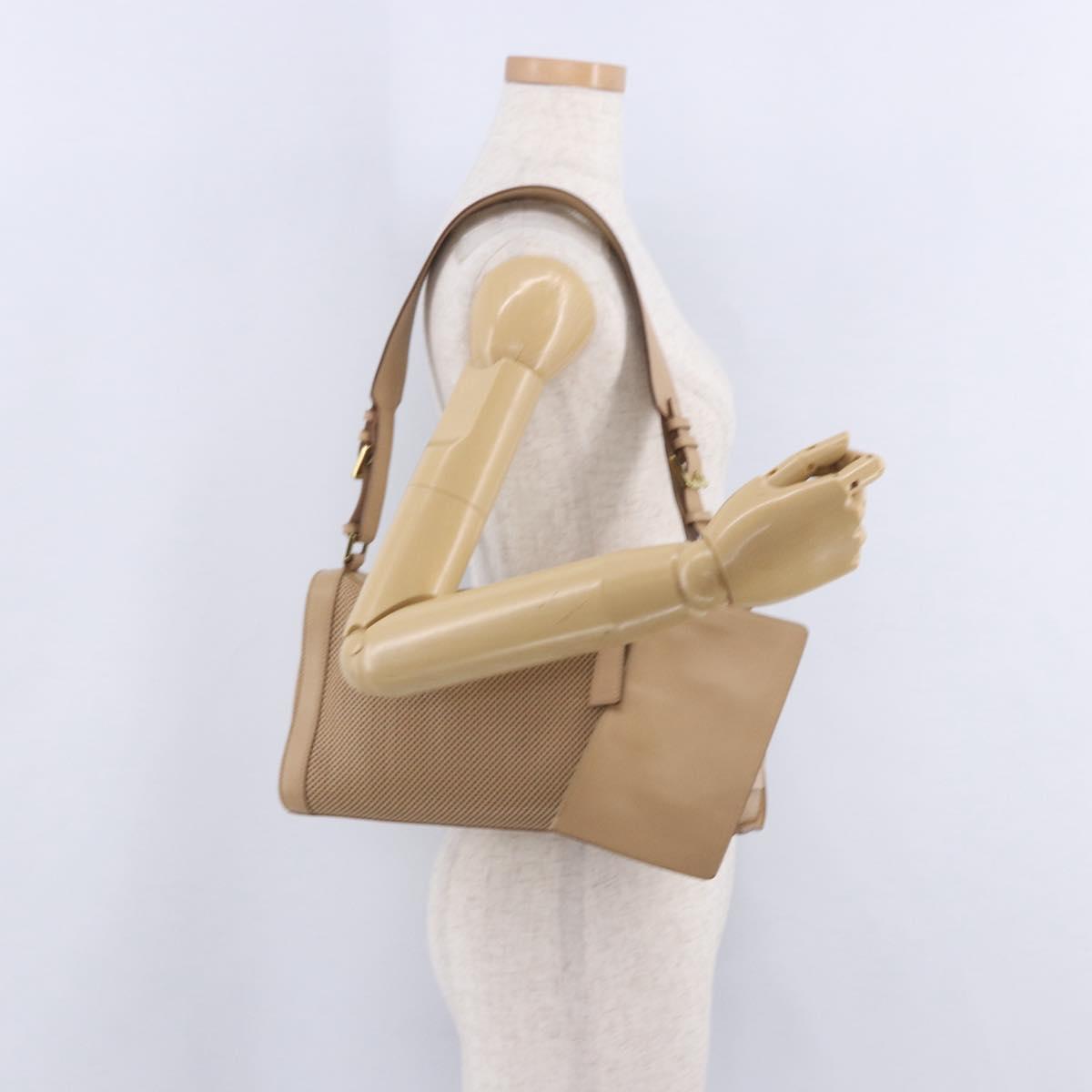 GUCCI Shoulder Bag Leather Beige Gold 92706 Auth 205079