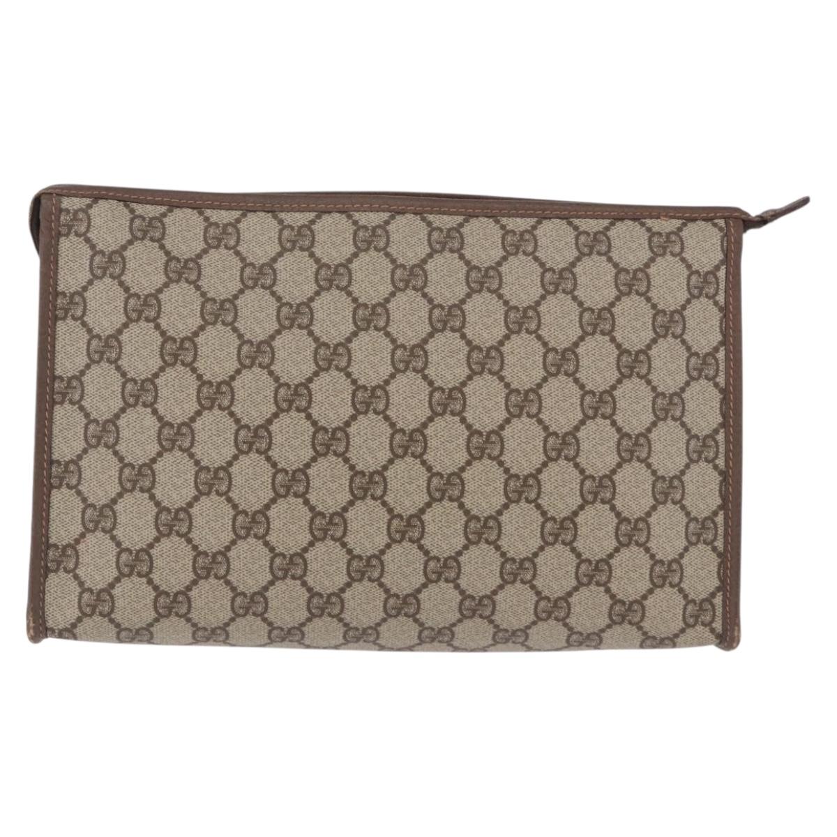 GUCCI GG Supreme Clutch Bag PVC Beige Gold 156 01 051 Auth 205083