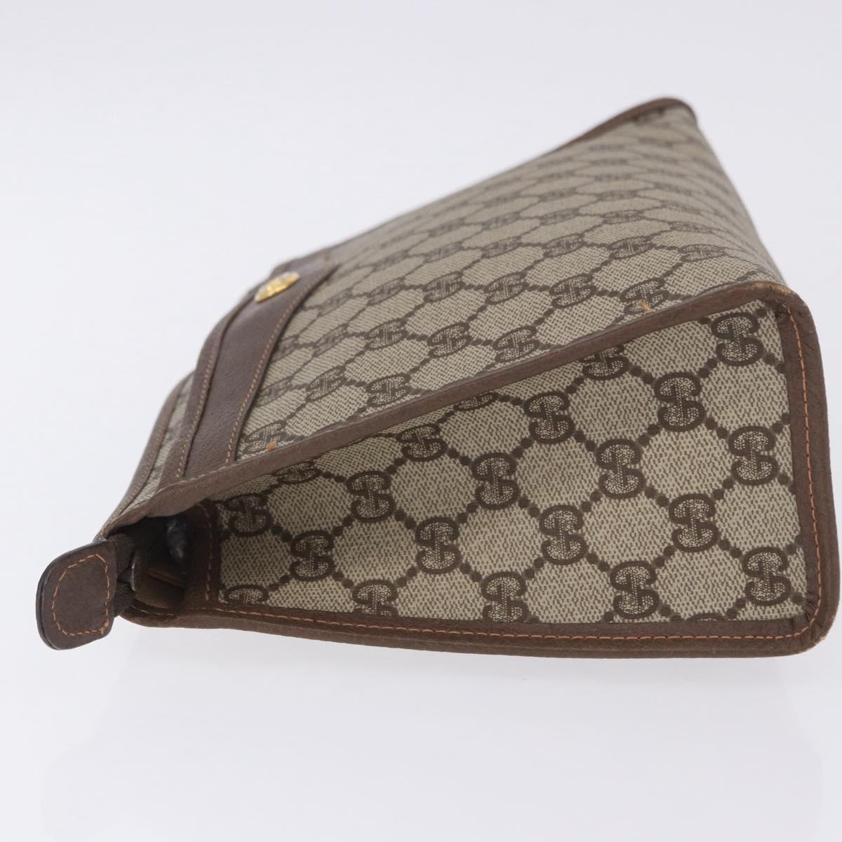 GUCCI GG Supreme Clutch Bag PVC Beige Gold 156 01 051 Auth 205083