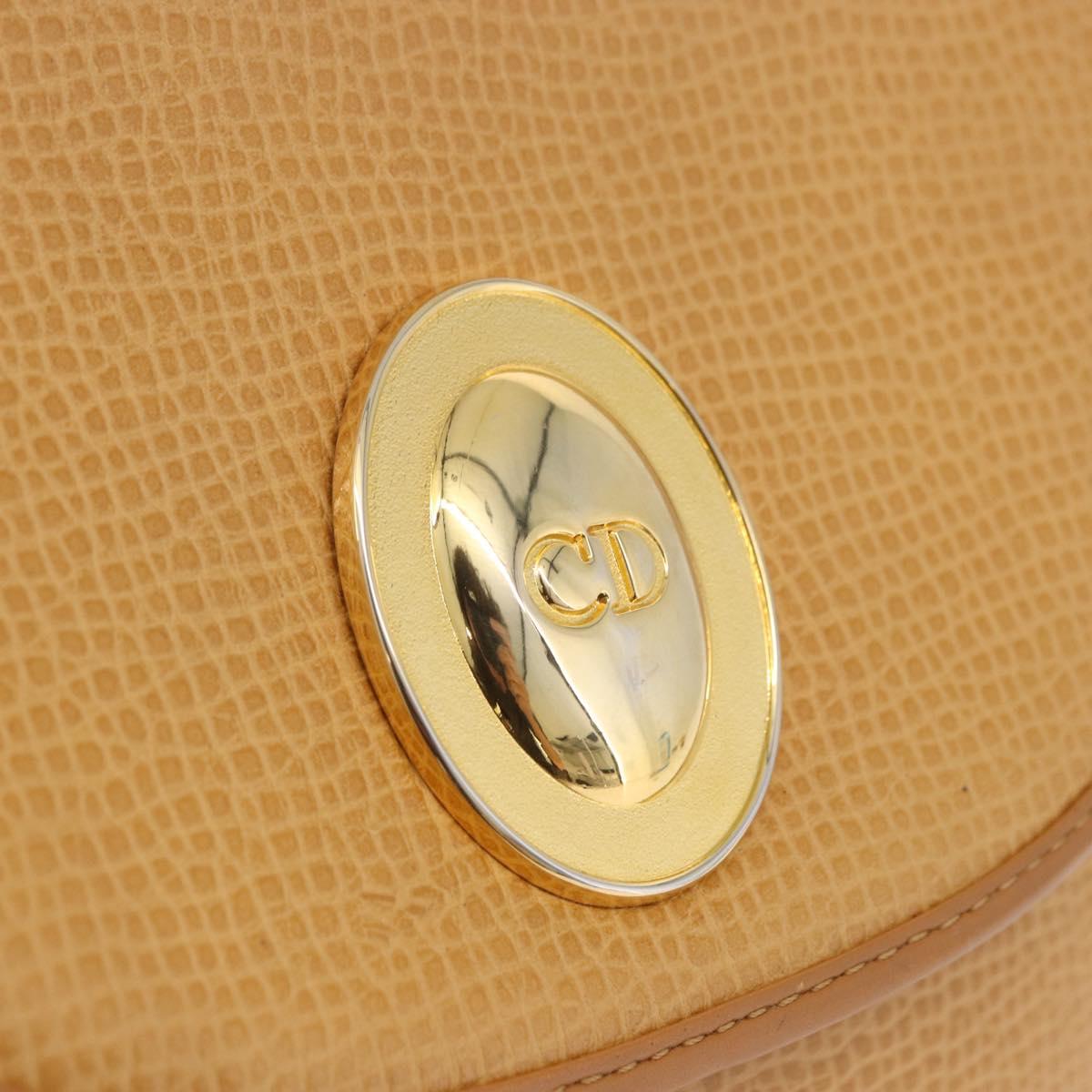 Christian Dior Shoulder Bag Leather Beige Gold Auth 205085