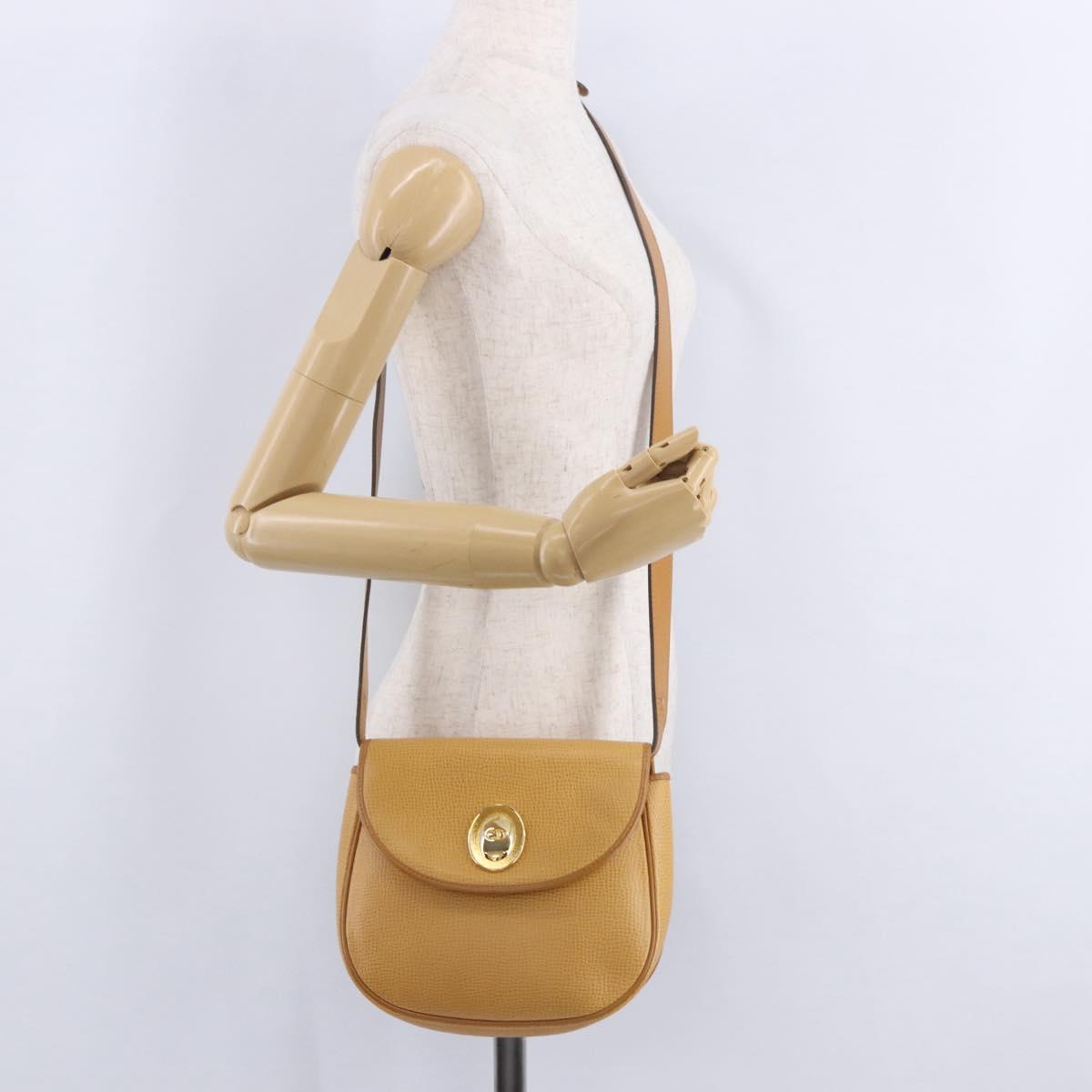 Christian Dior Shoulder Bag Leather Beige Gold Auth 205085