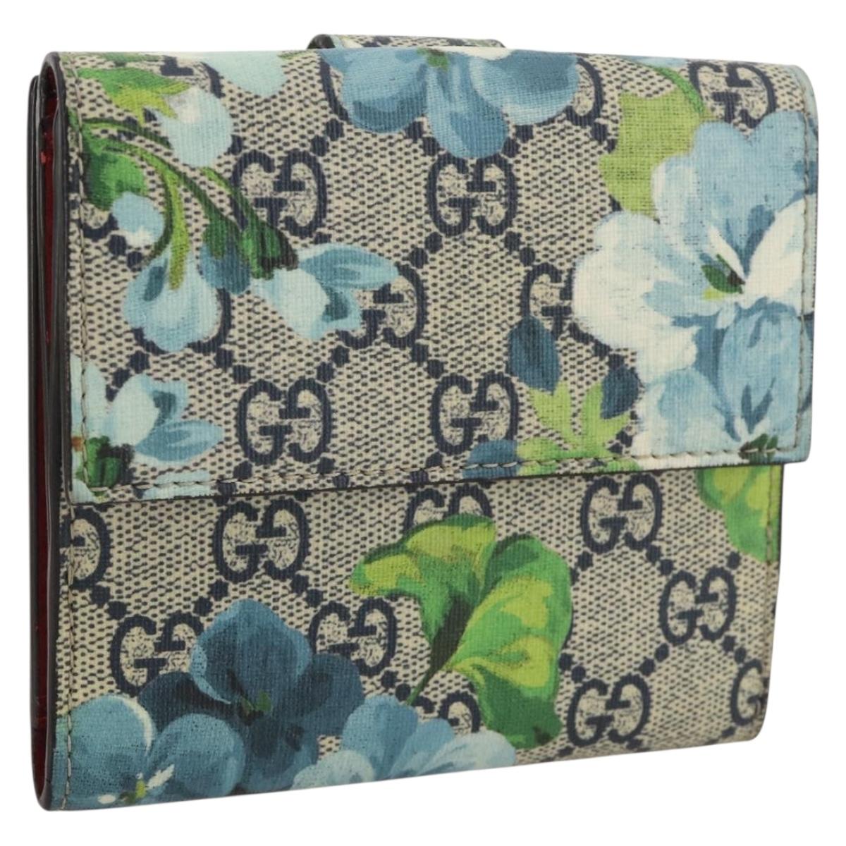 GUCCI GG Blooms Bifold Wallet PVC Blue Gold Tone 410071 Auth 205087V