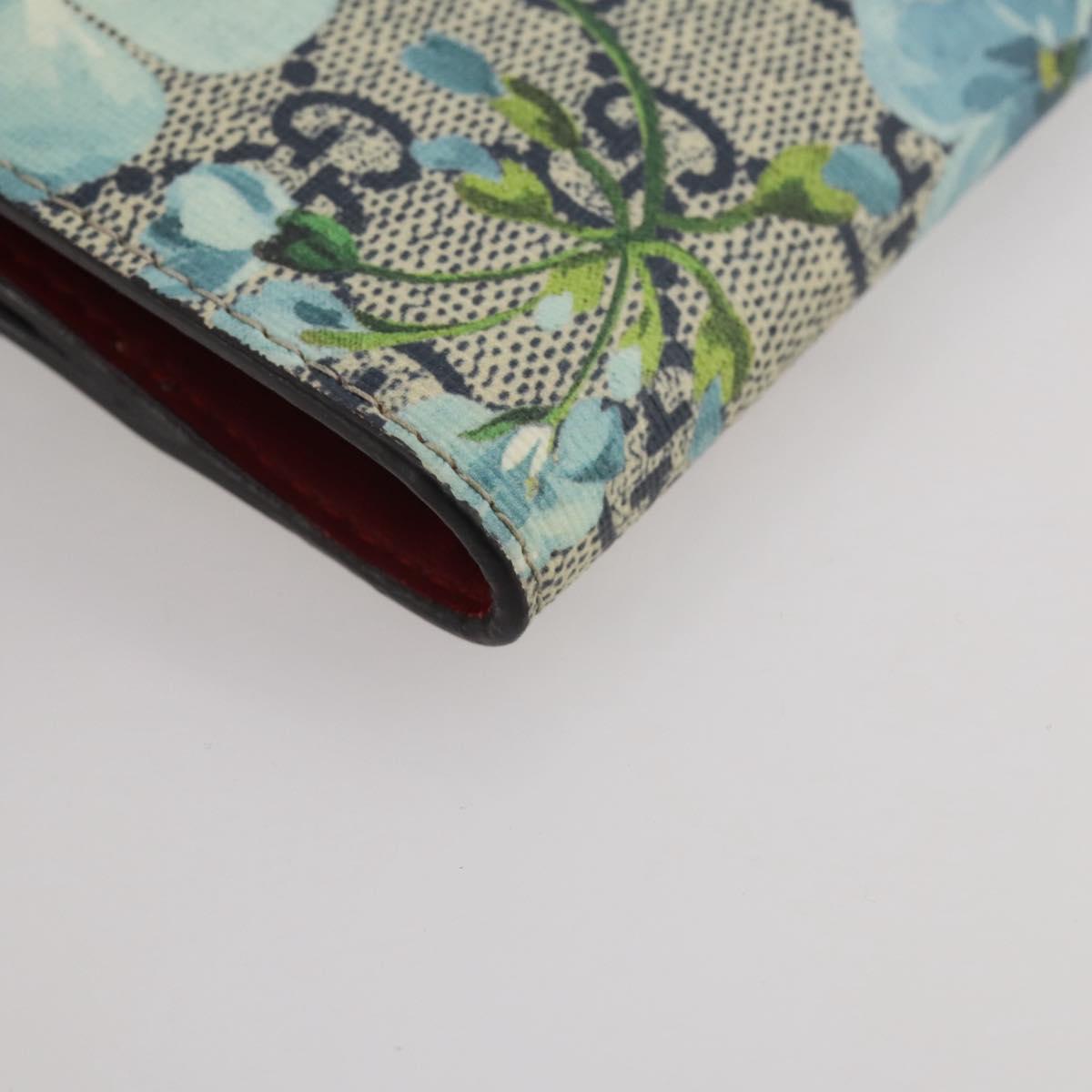 GUCCI GG Blooms Bifold Wallet PVC Blue Gold Tone 410071 Auth 205087V