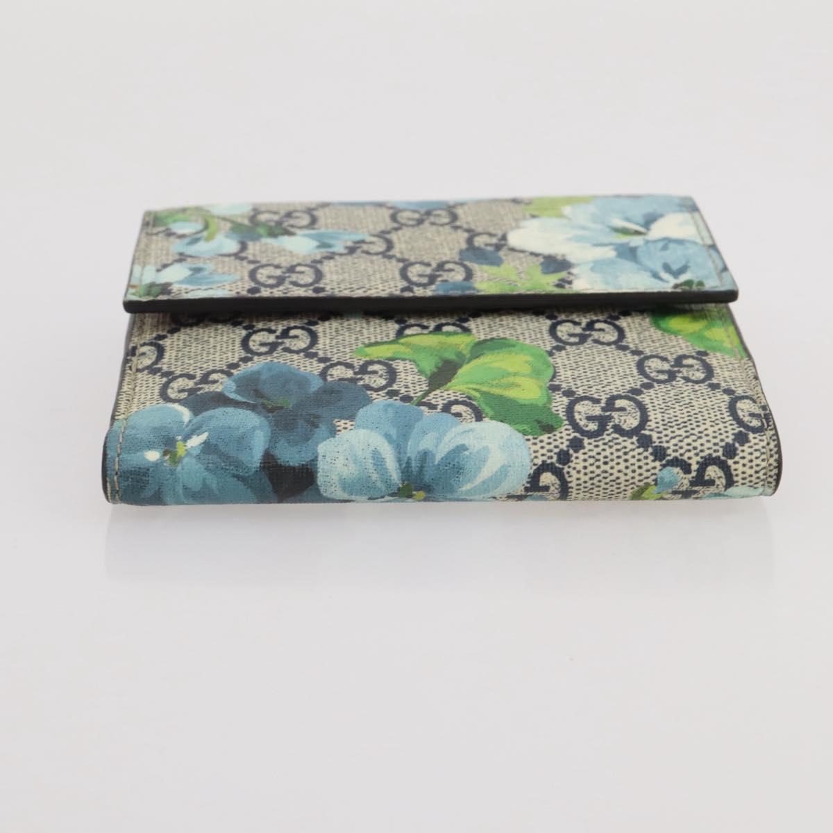 GUCCI GG Blooms Bifold Wallet PVC Blue Gold Tone 410071 Auth 205087V