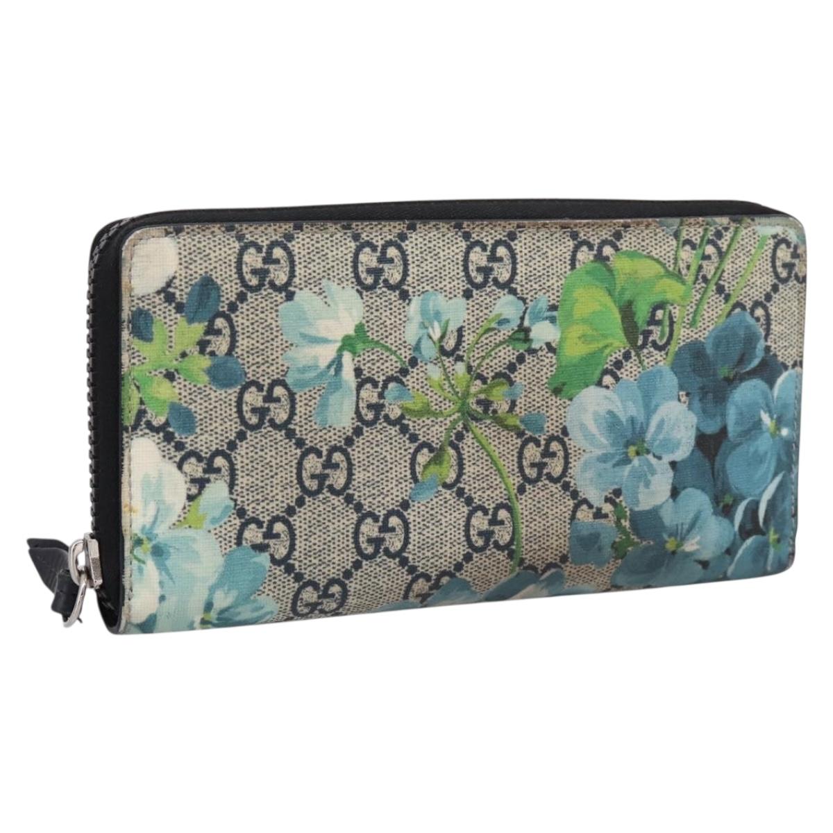 GUCCI GG Blooms Long Wallet PVC Blue Silver 408665 Auth 205088V