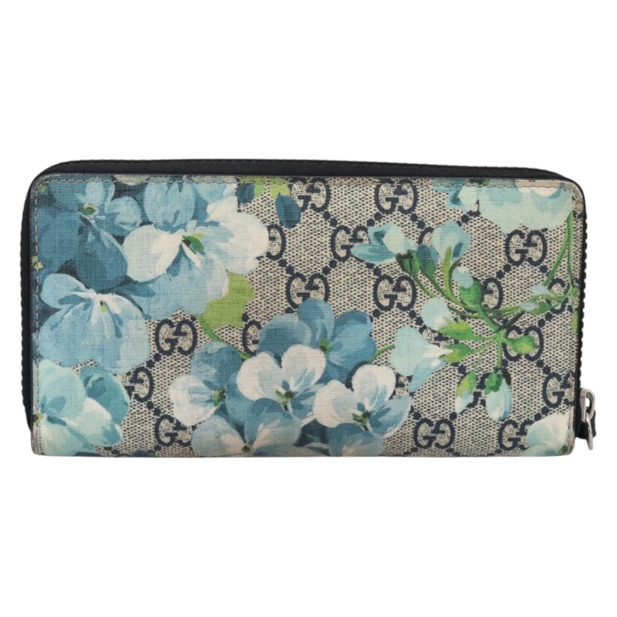 GUCCI GG Blooms Long Wallet PVC Blue Silver 408665 Auth 205088V