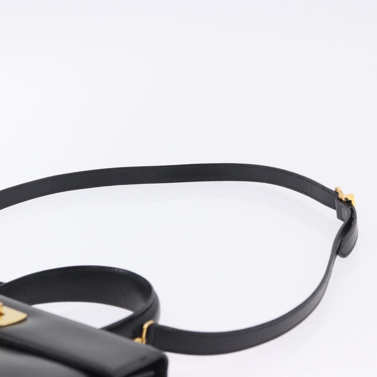 Salvatore Ferragamo Gancini Hand Bag Leather 2way Black Gold Auth 205092V