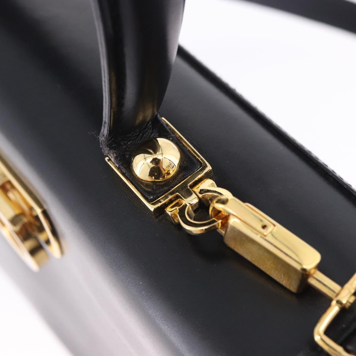 Salvatore Ferragamo Gancini Hand Bag Leather 2way Black Gold Auth 205092V