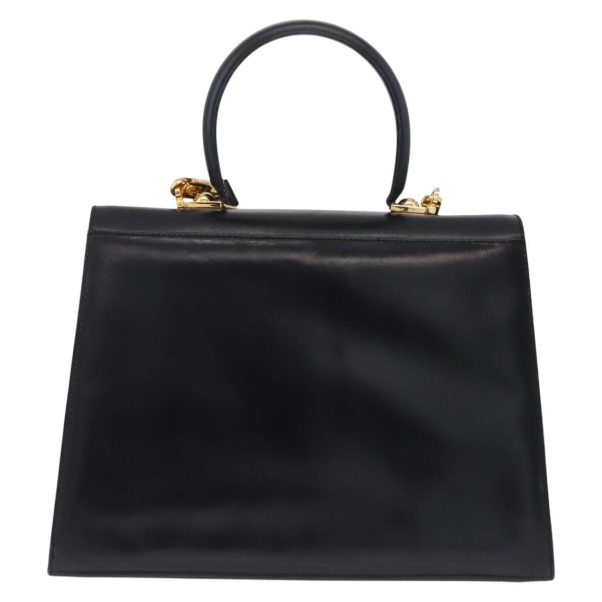 Salvatore Ferragamo Gancini Hand Bag Leather 2way Black Gold Auth 205092V