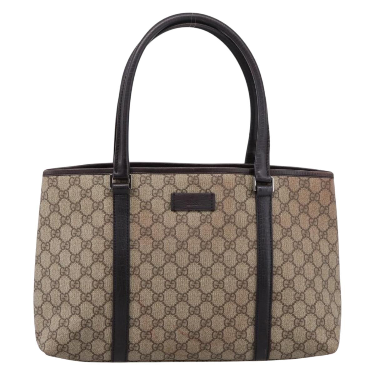GUCCI GG Supreme Tote Bag PVC Beige Silver 114595 Auth 205096