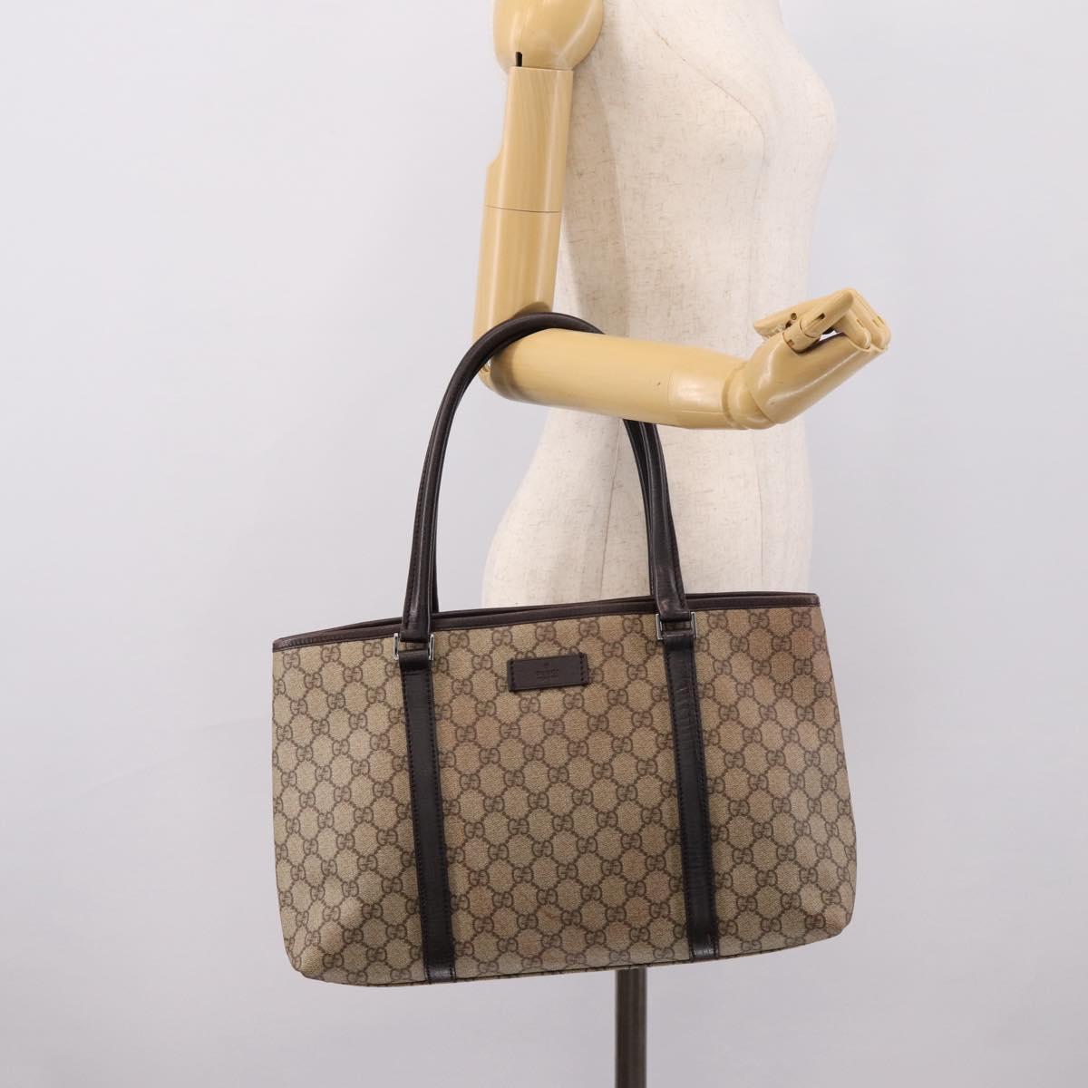 GUCCI GG Supreme Tote Bag PVC Beige Silver 114595 Auth 205096