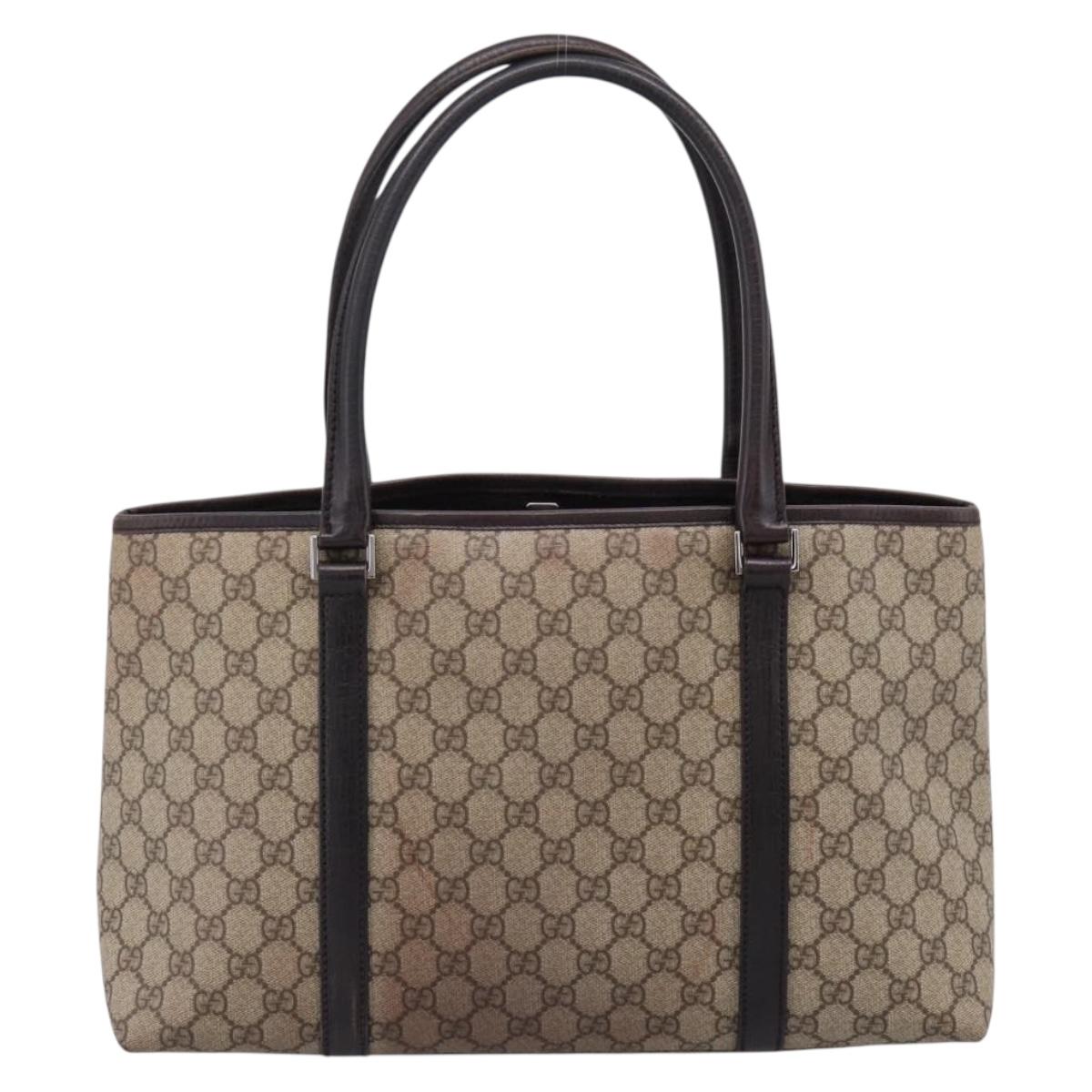 GUCCI GG Supreme Tote Bag PVC Beige Silver 114595 Auth 205096